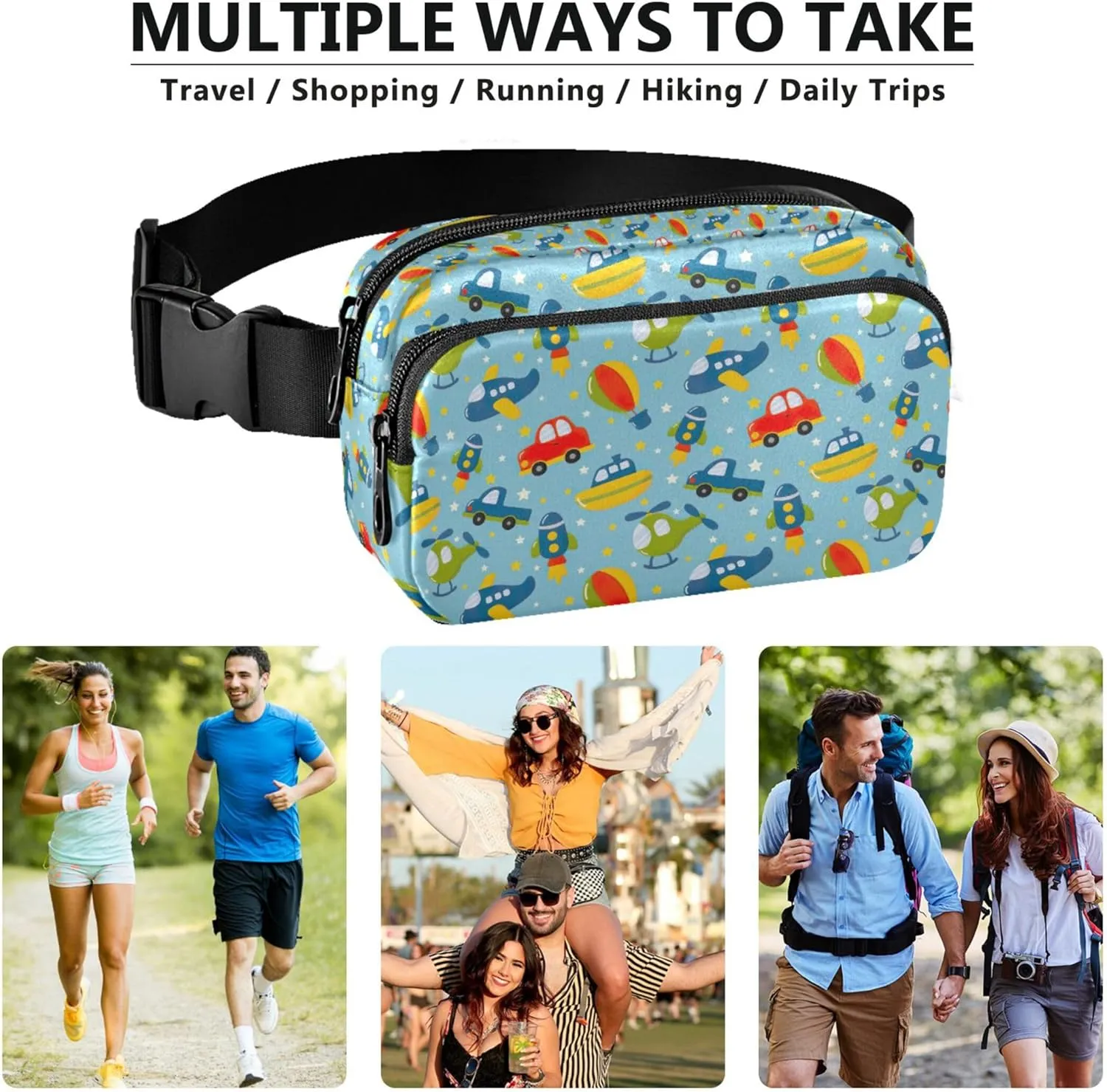 Cartoon Transport Cars Plane Waterproof Women Fanny Packs Hip Pack Belt Bag Funky Travel Waist Pouch