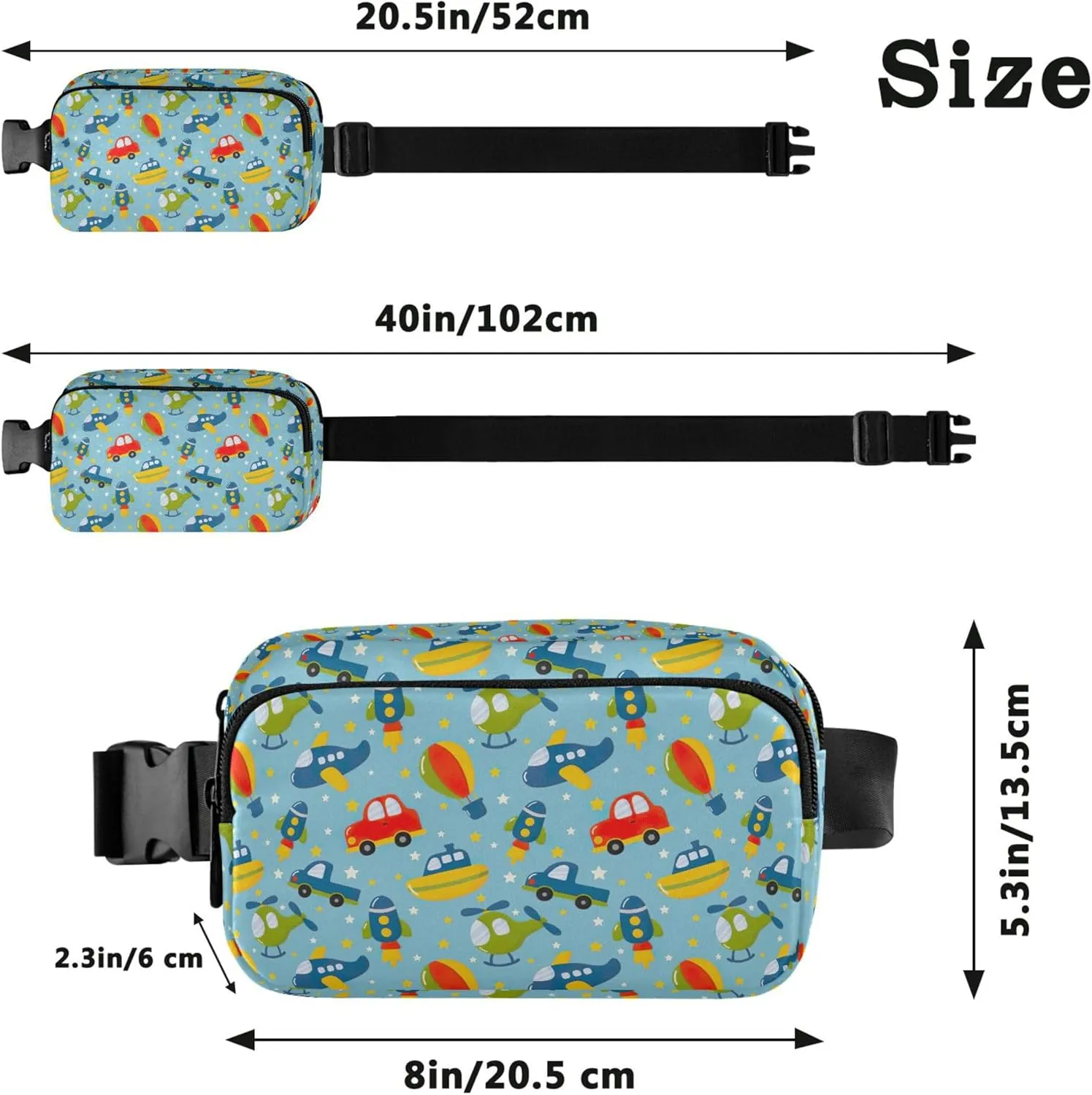 Cartoon Transport Cars Plane Waterproof Women Fanny Packs Hip Pack Belt Bag Funky Travel Waist Pouch