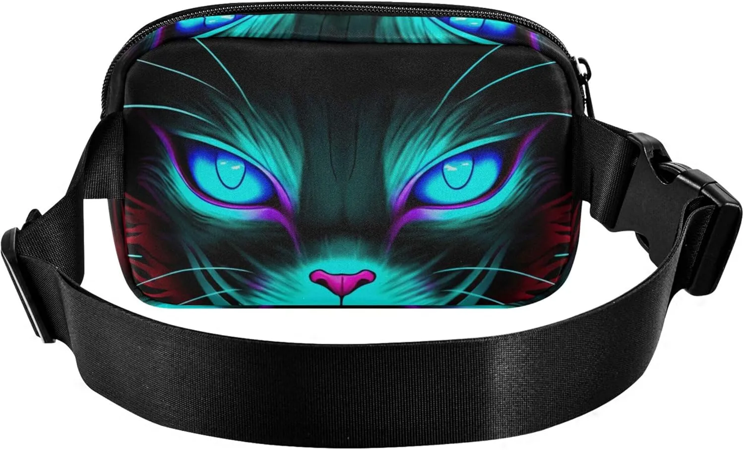 Cat Black Blue Glowing Eyes Fanny Pack for Women Hip Bag Belt Purse Waterproof Bright Waist Pouch for Women