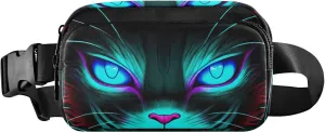 Cat Black Blue Glowing Eyes Fanny Pack for Women Hip Bag Belt Purse Waterproof Bright Waist Pouch for Women