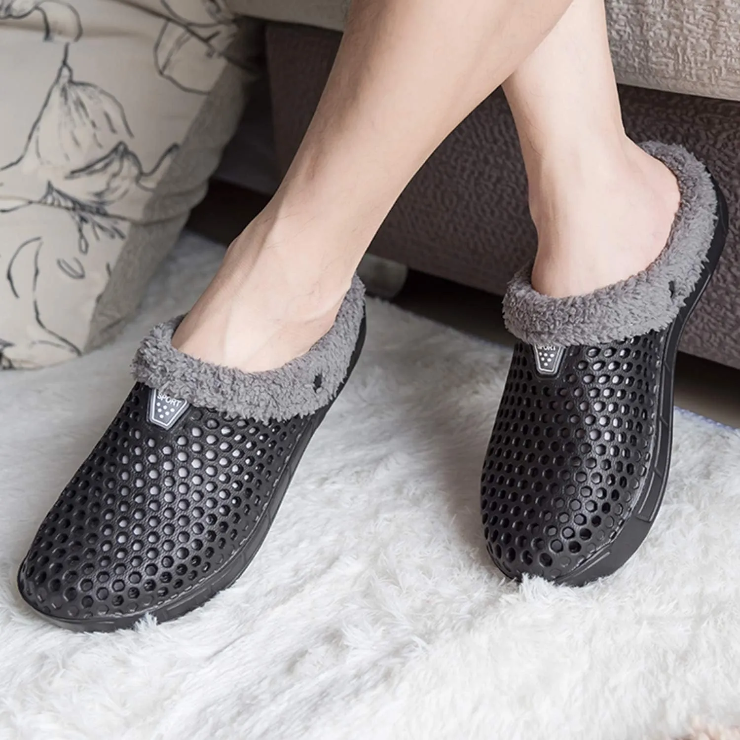 CERYTHRINA Men's Women's Lined Clog Breathable Mesh Lining Indoor Outdoor Walking Garden Clogs Winter Slippers