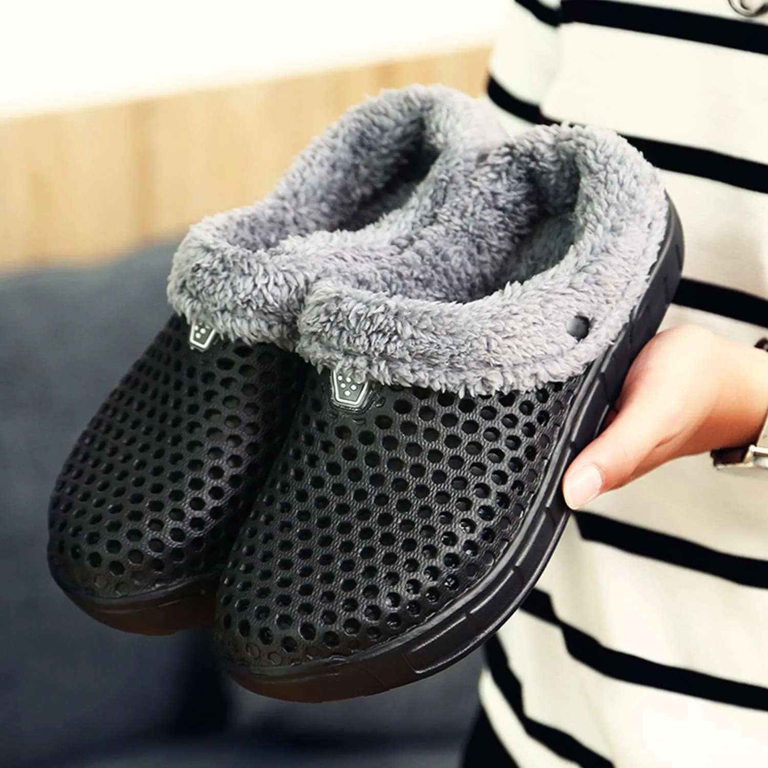 CERYTHRINA Men's Women's Lined Clog Breathable Mesh Lining Indoor Outdoor Walking Garden Clogs Winter Slippers