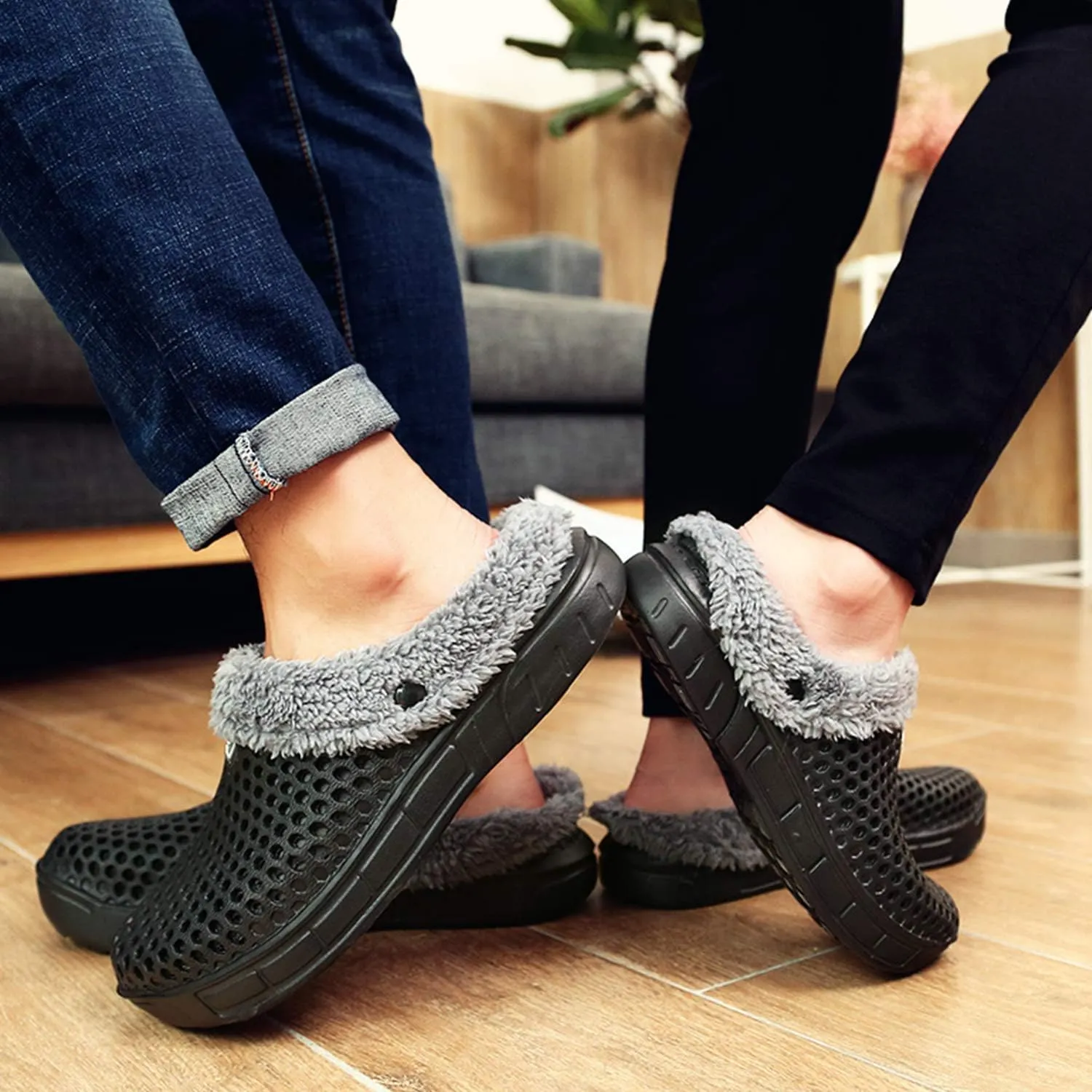 CERYTHRINA Men's Women's Lined Clog Breathable Mesh Lining Indoor Outdoor Walking Garden Clogs Winter Slippers