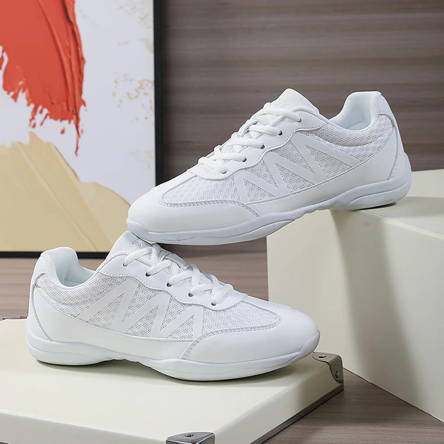 CERYTHRINA Womens Cheerleading Shoes Girls Lace-Up Dance Training Walking Sneakers Gym Yoga Sport Shoes