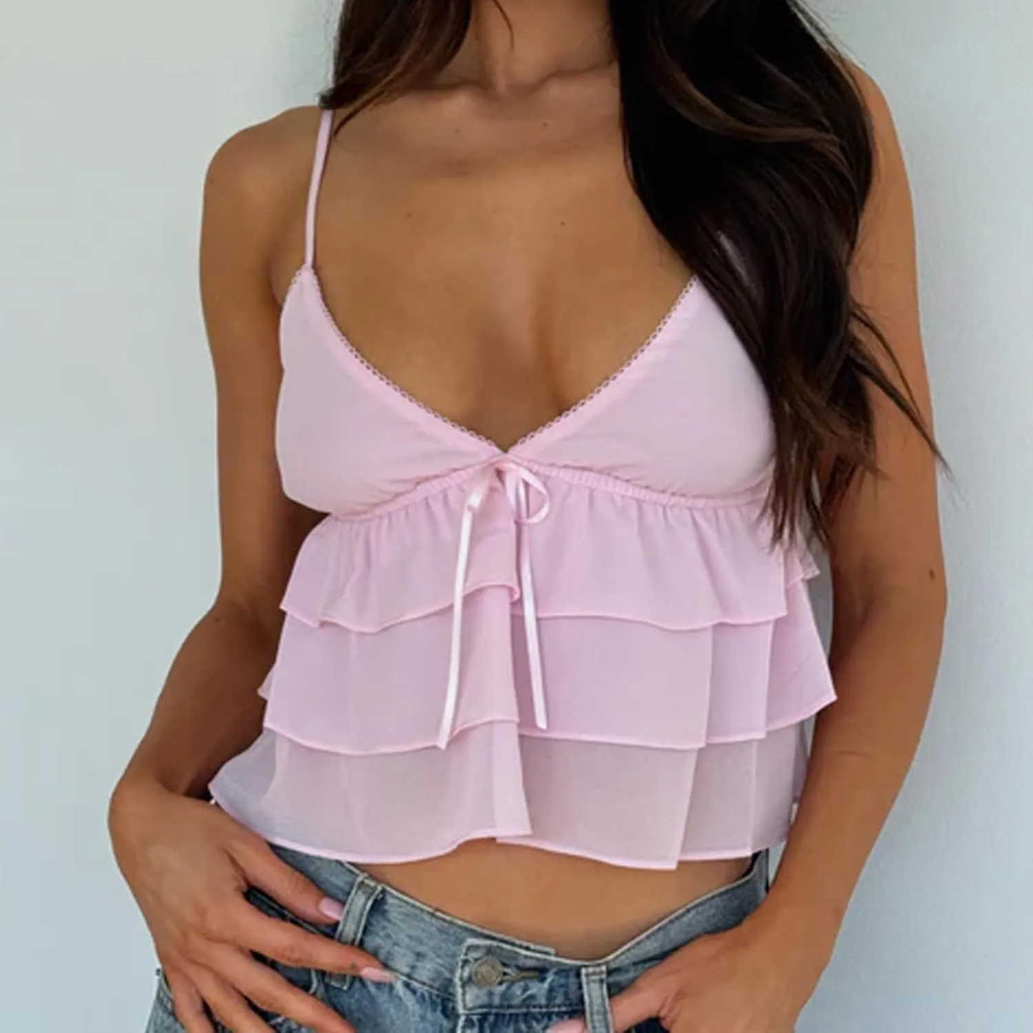 CHAUKAREAULRuffle Camisole Tops for Women Summer Beach Tanks for Women Sexy Going Out Tops Cute Peplum Babydoll Shirts