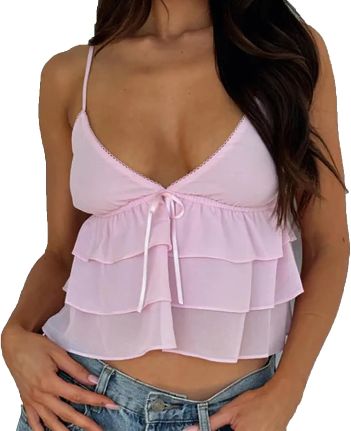 CHAUKAREAULRuffle Camisole Tops for Women Summer Beach Tanks for Women Sexy Going Out Tops Cute Peplum Babydoll Shirts