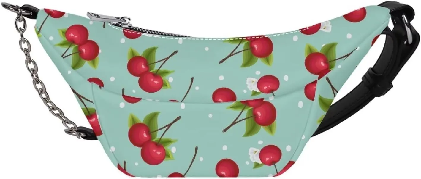 Cherry Cross Body Pouch Women Portable PU Cell Phone Purses Running Travel Belt Large Crossbody Fanny Pack for Travel Running Hiking Workout Dog Walking