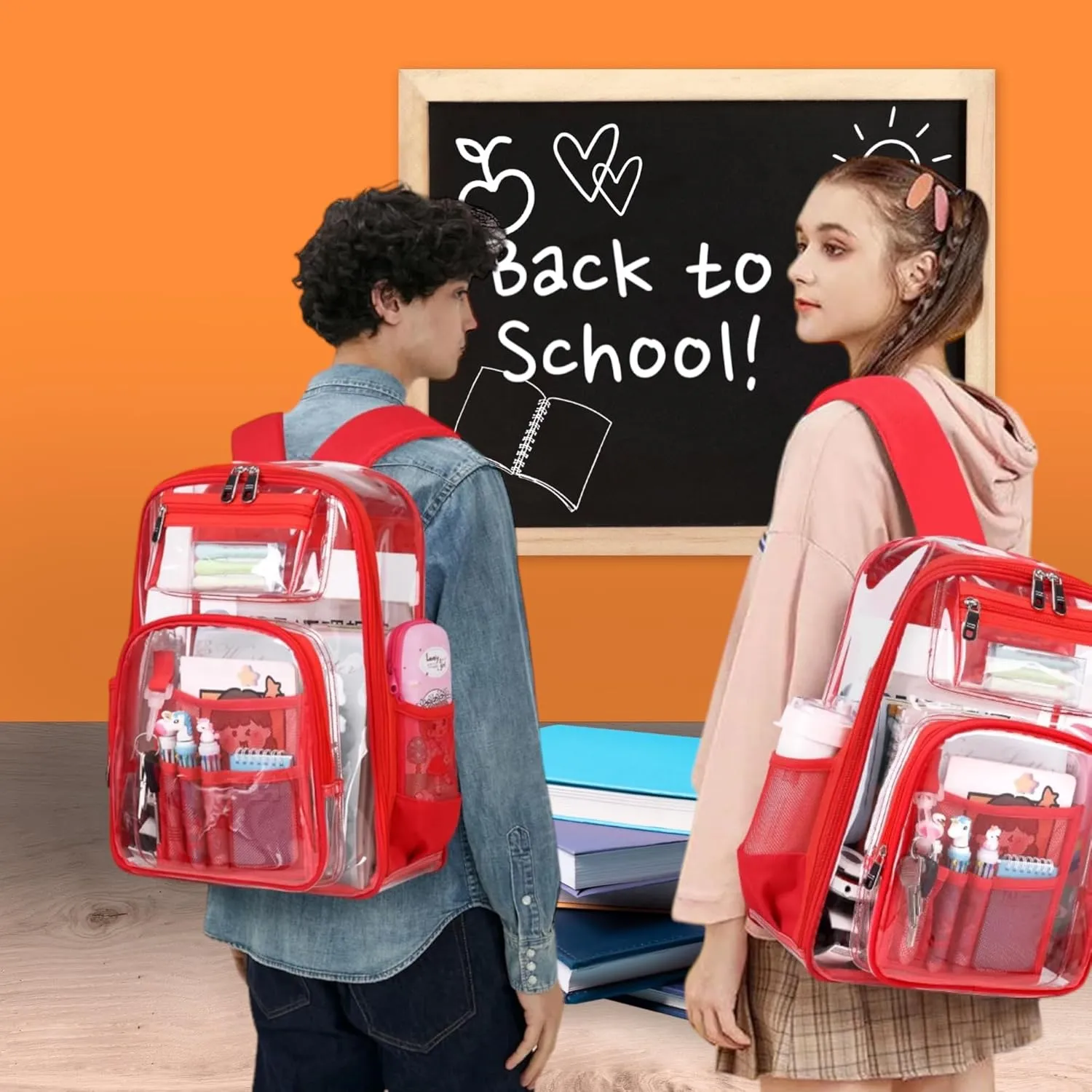 Clear Backpack Heavy Duty - Waterproof Large Size PVC Clear Bookbag - Clear Stadium Backpack, Airport Backpack for Travel