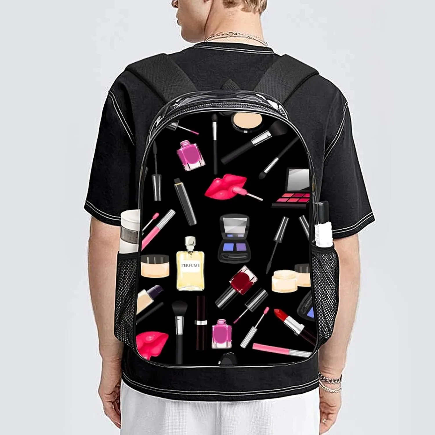 Clear Backpack Modern Lady Cosmetic Perfume Lipstick Black Stadium Approved Clear Backpacks Small Clear Bag for Sports Game Concert Events