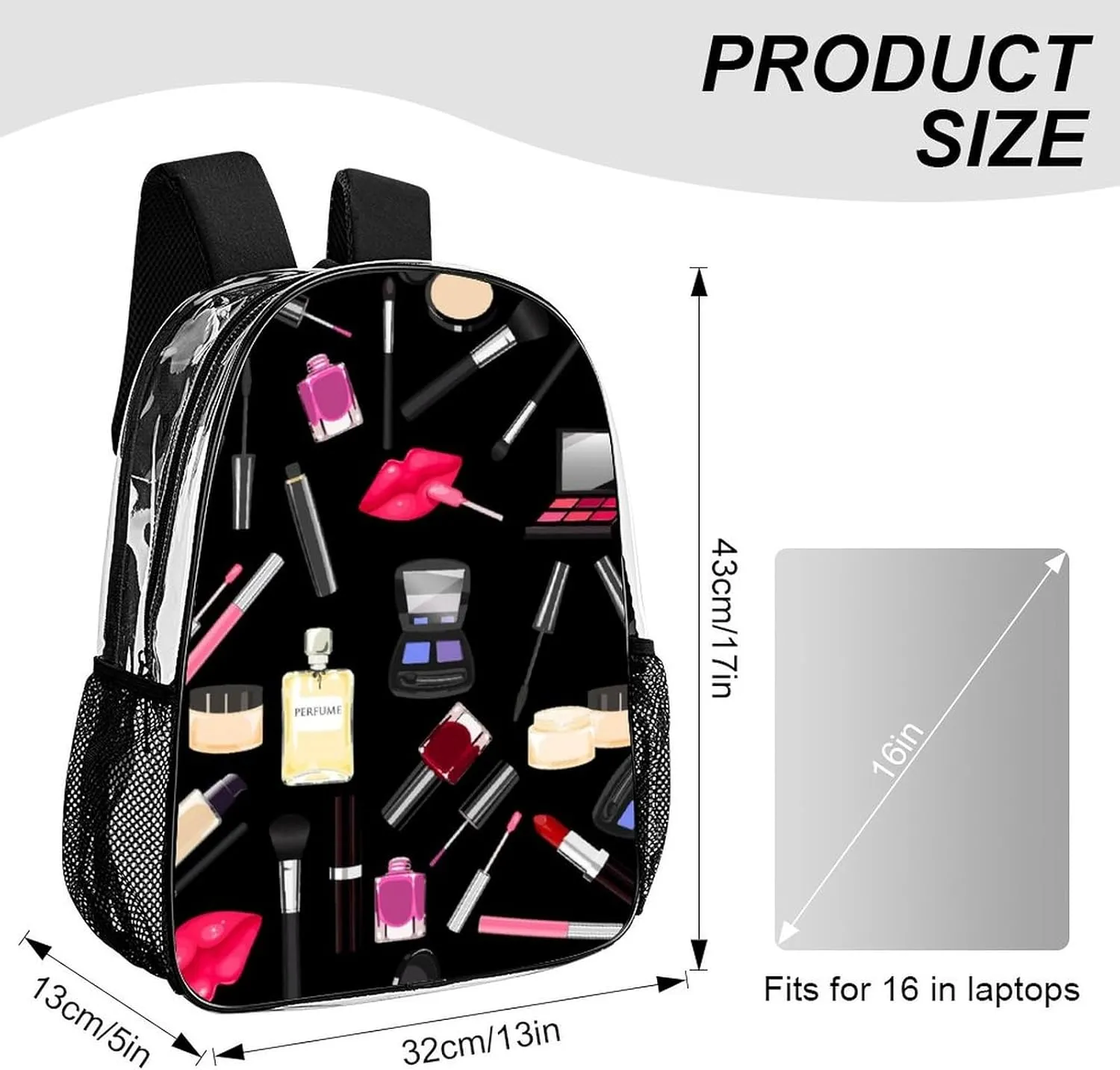 Clear Backpack Modern Lady Cosmetic Perfume Lipstick Black Stadium Approved Clear Backpacks Small Clear Bag for Sports Game Concert Events