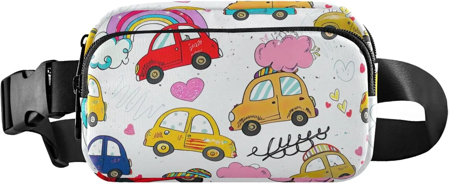 Colorful Cartoon Cars Women Fanny Pack Waterproof Large Hip Belt Bag Cute Travel Waist Bag