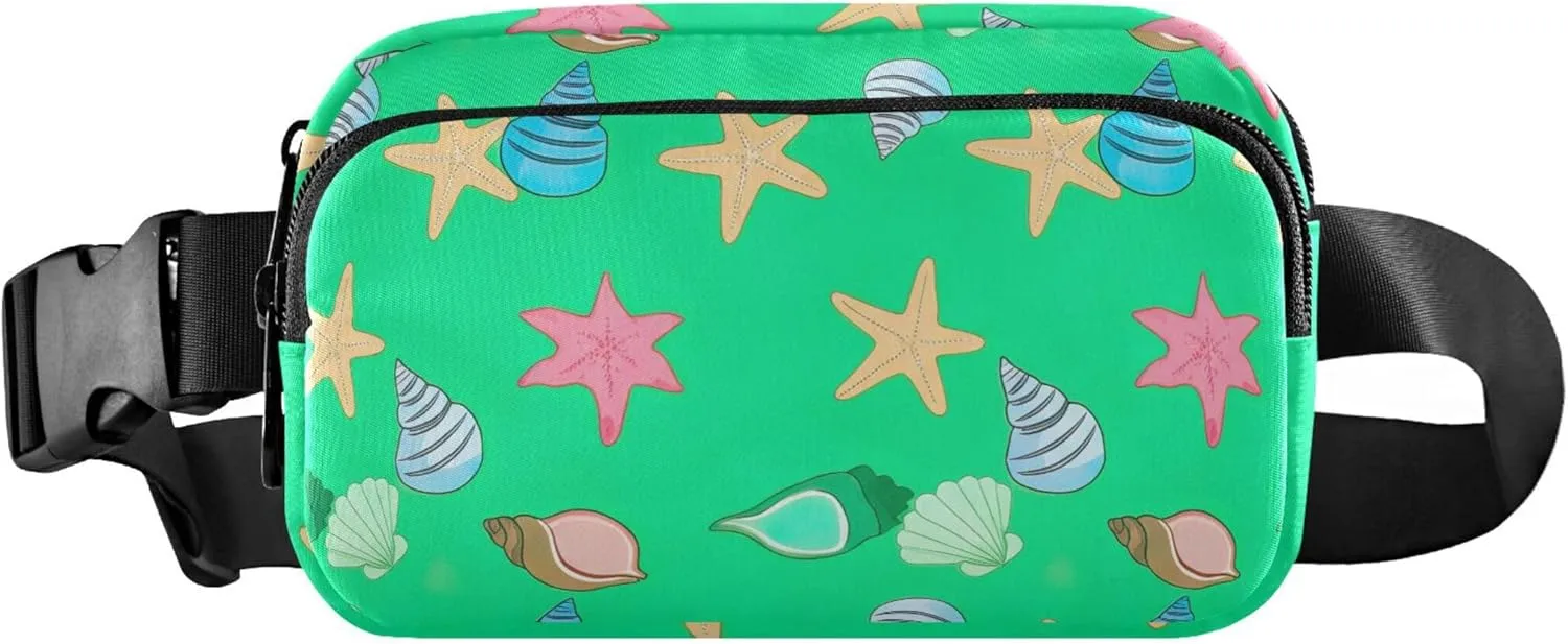 Colorful Seashells Starfish Green Womens Fanny Pack Funny Belt Bag Hip Pack Waterproof Waist Bag for Women