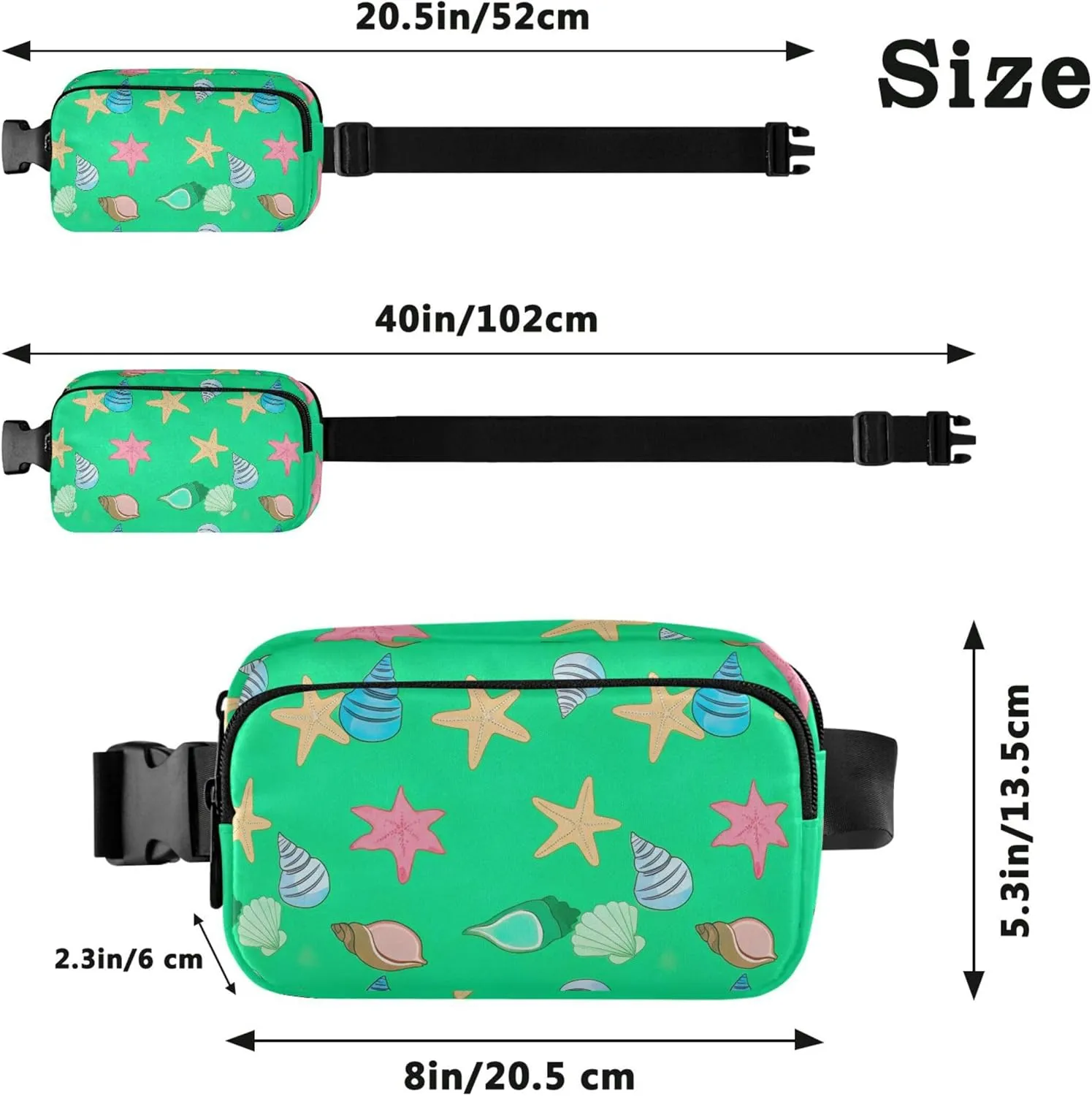 Colorful Seashells Starfish Green Womens Fanny Pack Funny Belt Bag Hip Pack Waterproof Waist Bag for Women
