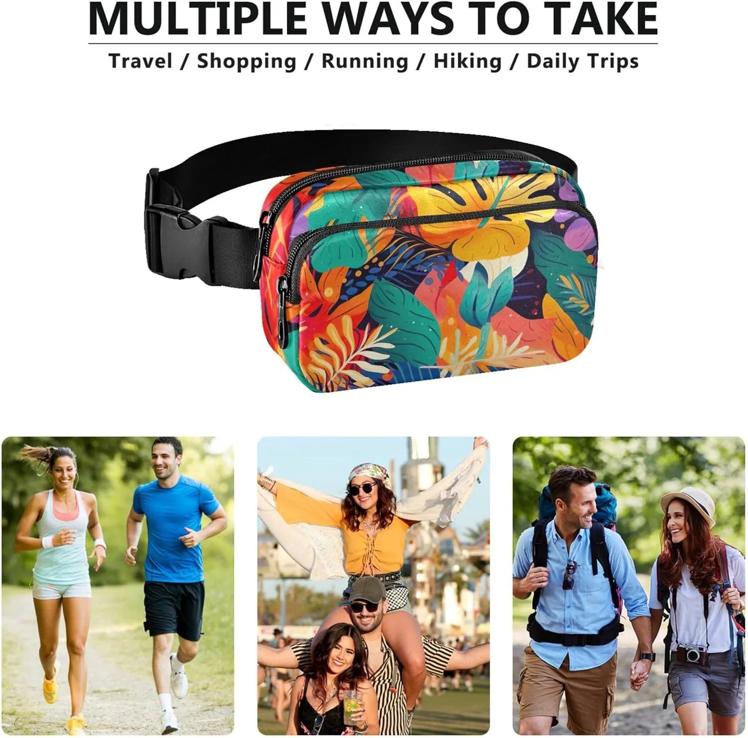 Colorful Tropical Flowers Print Waterproof Womens Fanny Pack Hip Bag Belt Purse Designer Waist Bag for Women
