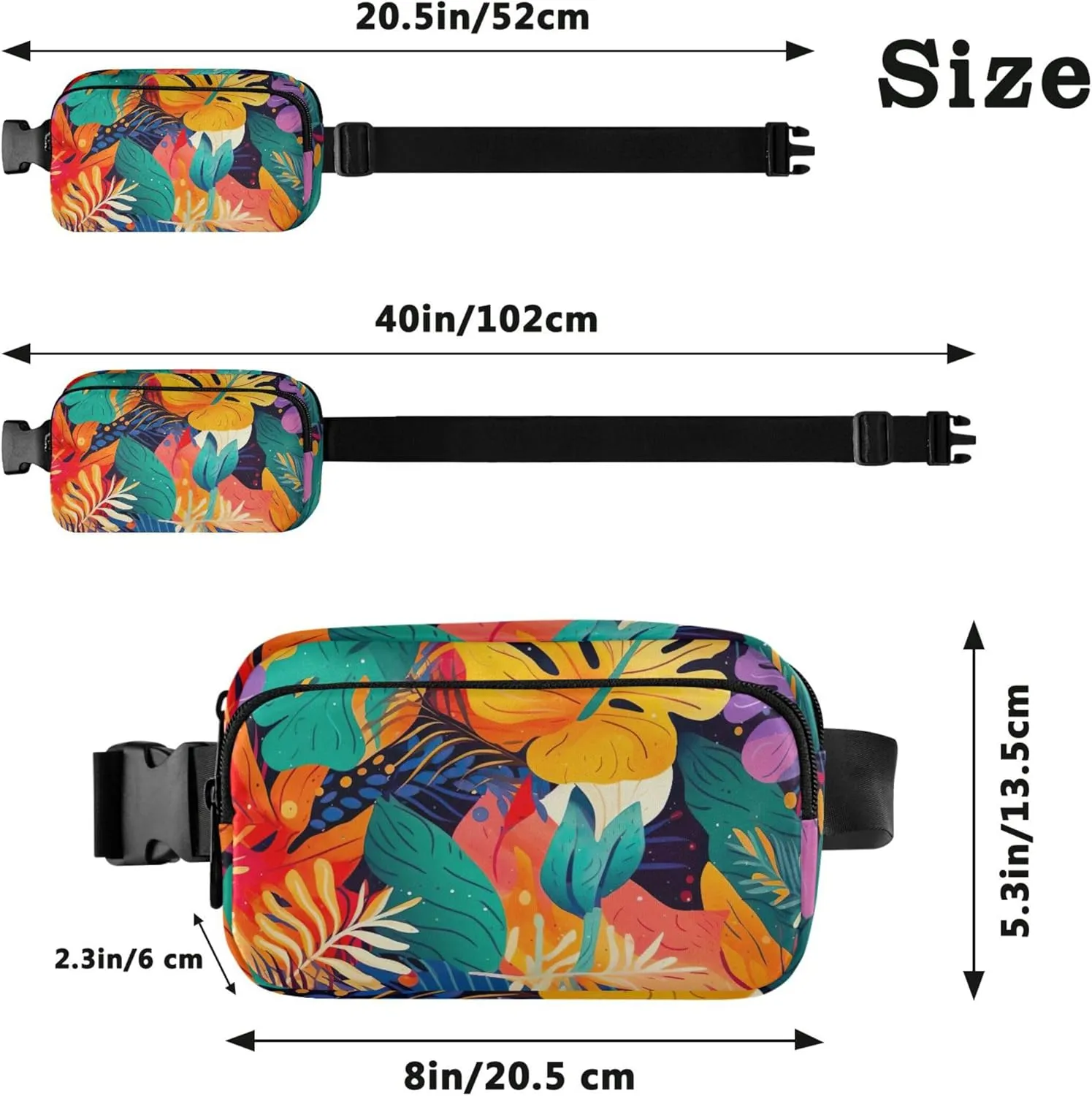 Colorful Tropical Flowers Print Waterproof Womens Fanny Pack Hip Bag Belt Purse Designer Waist Bag for Women