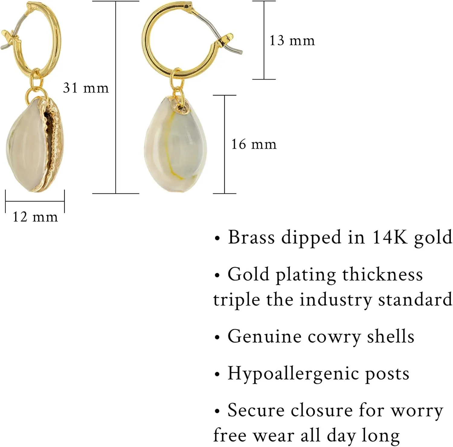 Columbus 14K Gold Plated Charm Huggie Hoop Earrings - Butterfly Earrings - Pearl Drops - Cowry Shell Dangle Earrings Heart Charm Huggies for Women