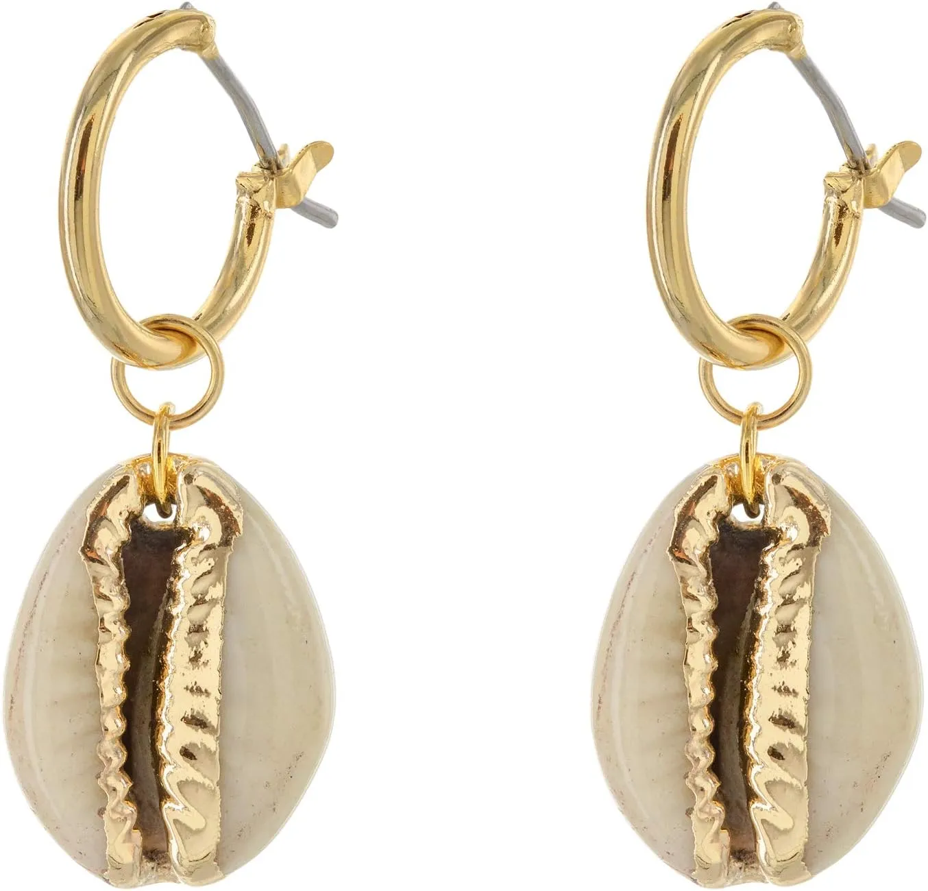 Columbus 14K Gold Plated Charm Huggie Hoop Earrings - Butterfly Earrings - Pearl Drops - Cowry Shell Dangle Earrings Heart Charm Huggies for Women