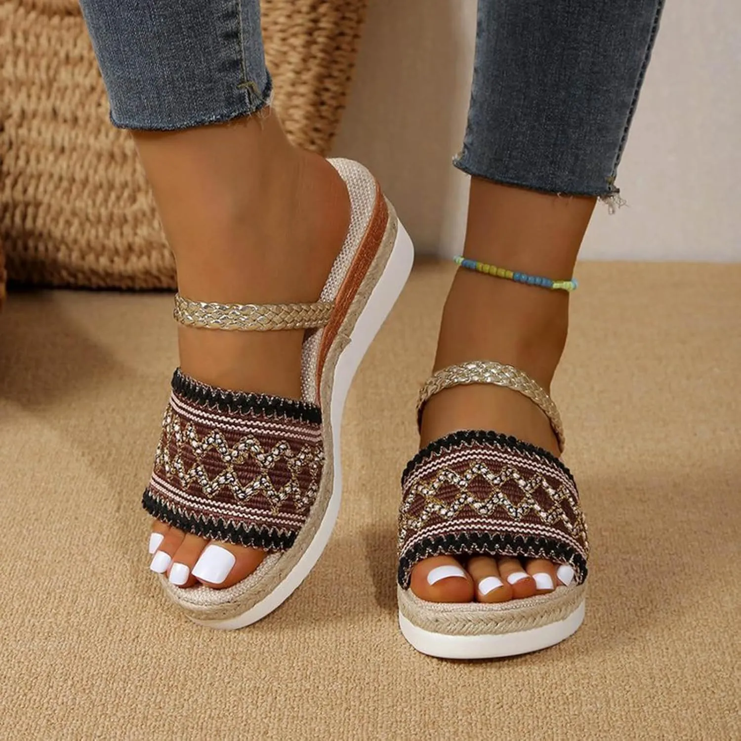 Comfortable Slip on Wedge Slide Sandals for Women Breathable Open Toe Non Slip Sandal Summer Beach Cool Shoes