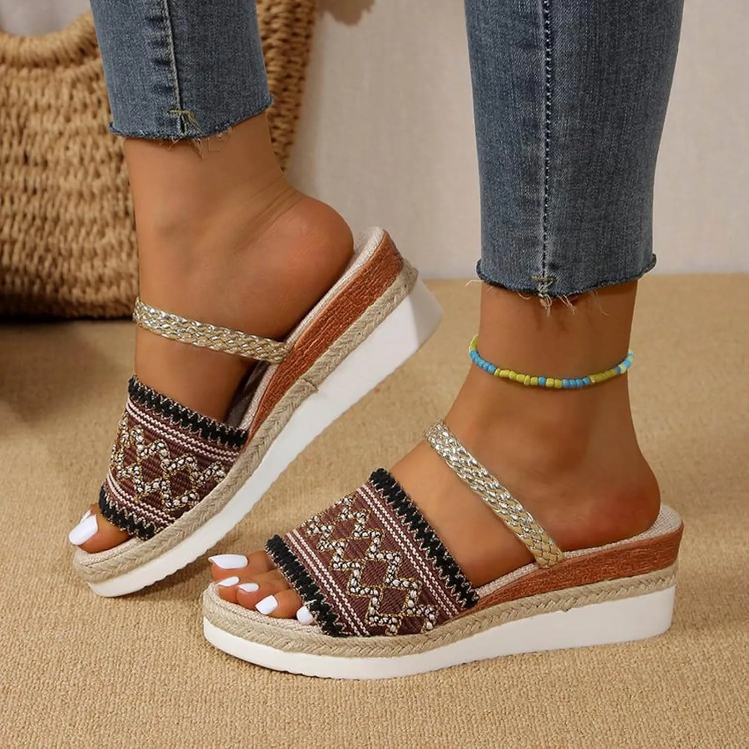 Comfortable Slip on Wedge Slide Sandals for Women Breathable Open Toe Non Slip Sandal Summer Beach Cool Shoes