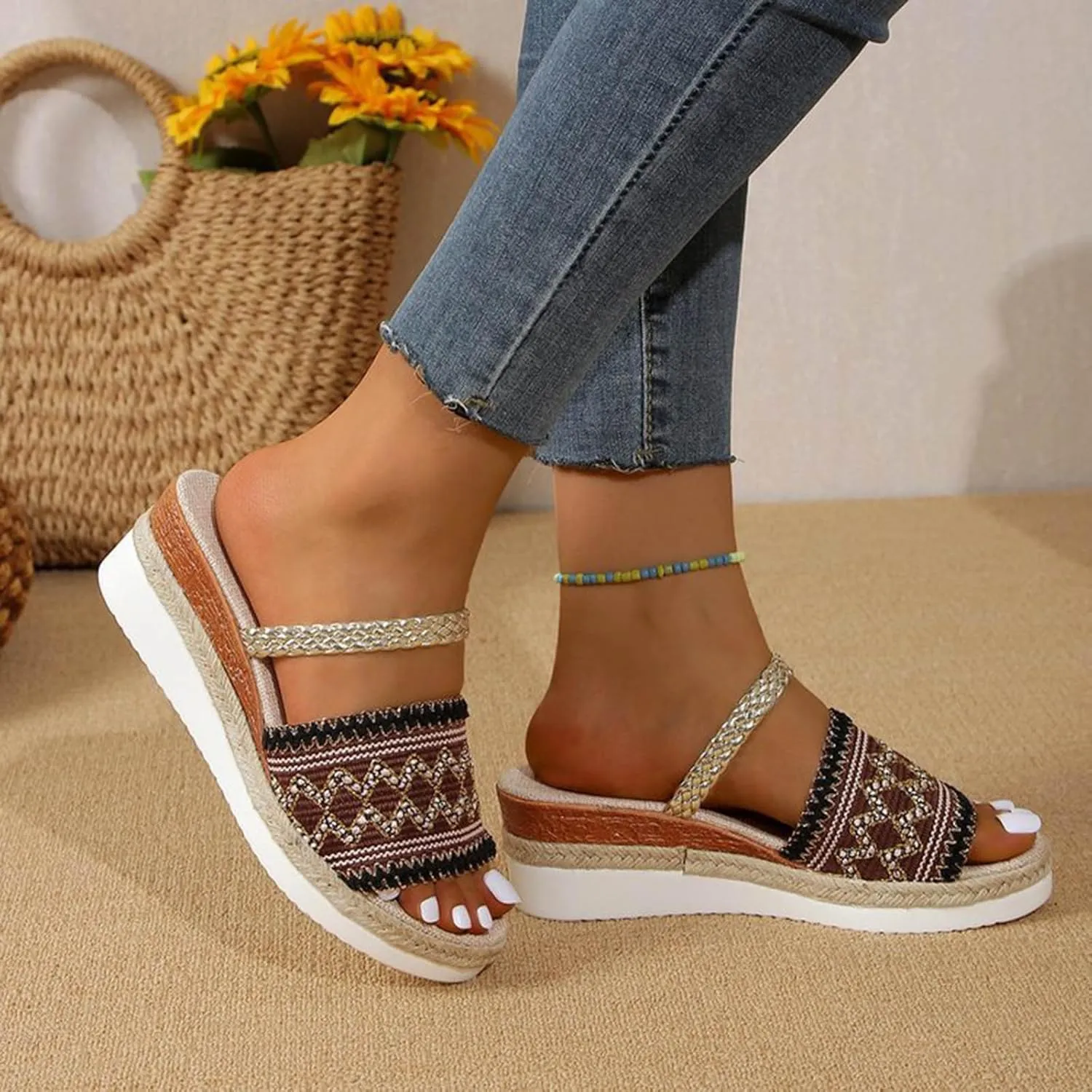 Comfortable Slip on Wedge Slide Sandals for Women Breathable Open Toe Non Slip Sandal Summer Beach Cool Shoes