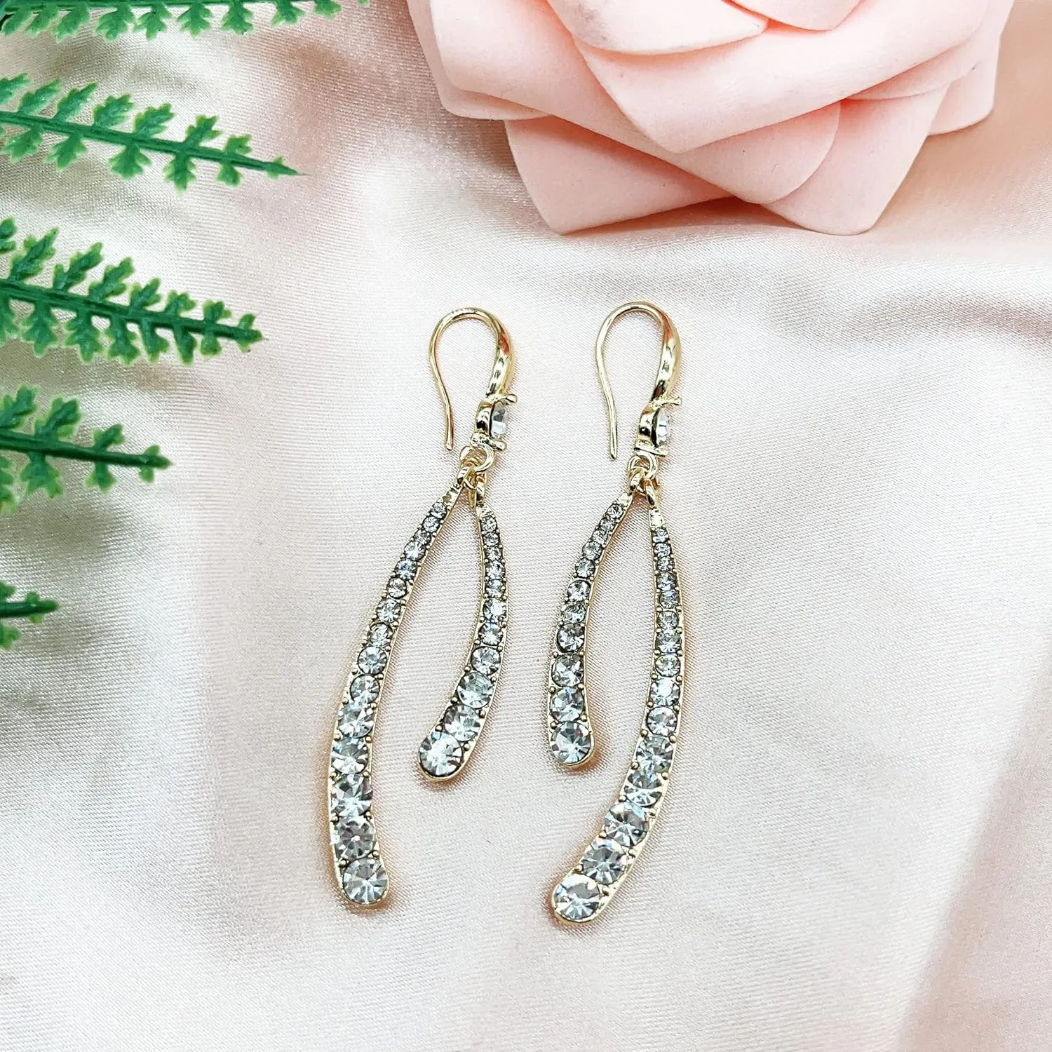 Cross Curved Earrings for Women, Crescent Moon Earrings Zircon Curved Ear Cuffs Earrings, 18k Gold Plated Curved Stick Front Back Linear Drop Earrings