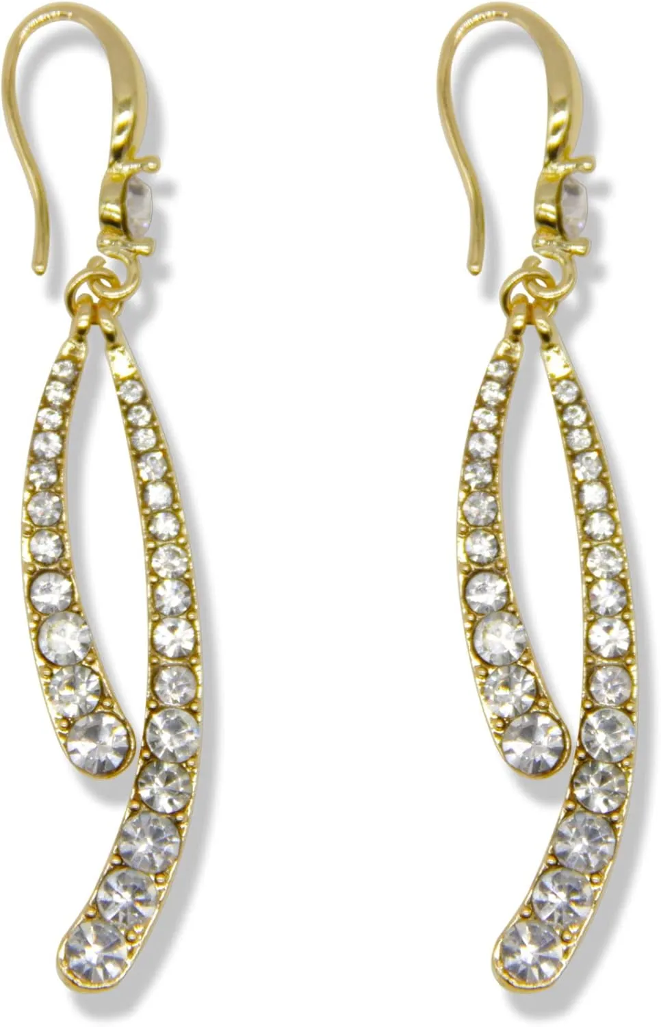 Cross Curved Earrings for Women, Crescent Moon Earrings Zircon Curved Ear Cuffs Earrings, 18k Gold Plated Curved Stick Front Back Linear Drop Earrings