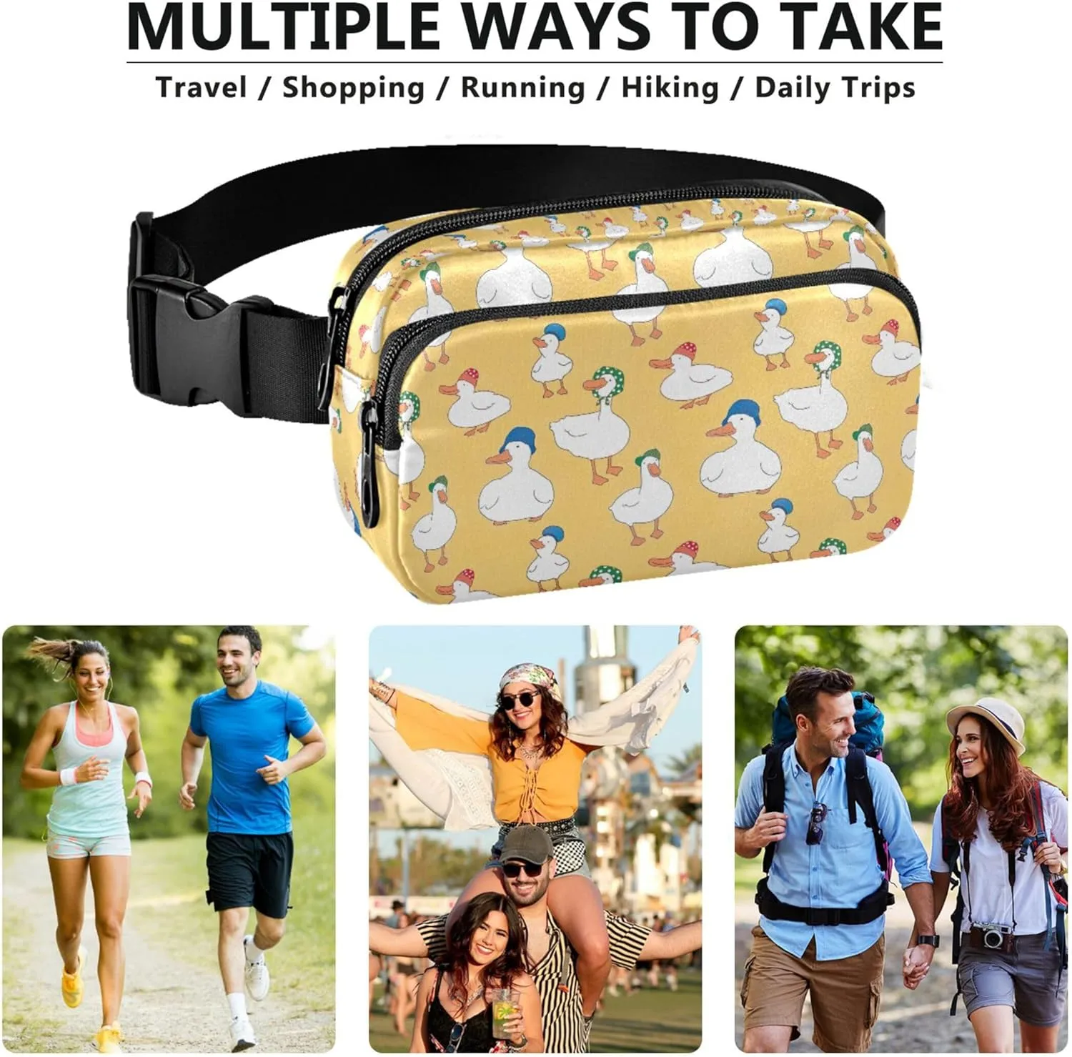 Custom Cartoon Duck Cute Fanny Packs Women Waterproof Belt Bag Hip Pack Bright Colored Cross Body Waist Purse