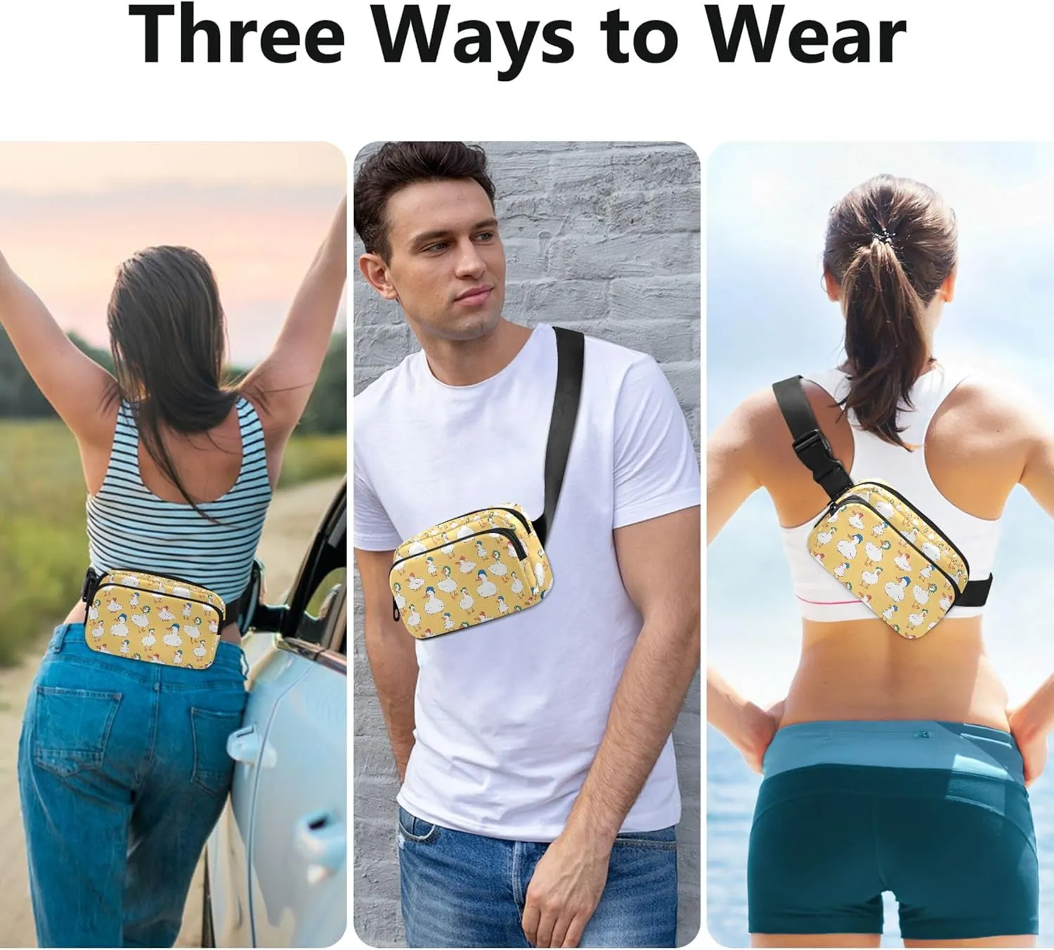 Custom Cartoon Duck Cute Fanny Packs Women Waterproof Belt Bag Hip Pack Bright Colored Cross Body Waist Purse