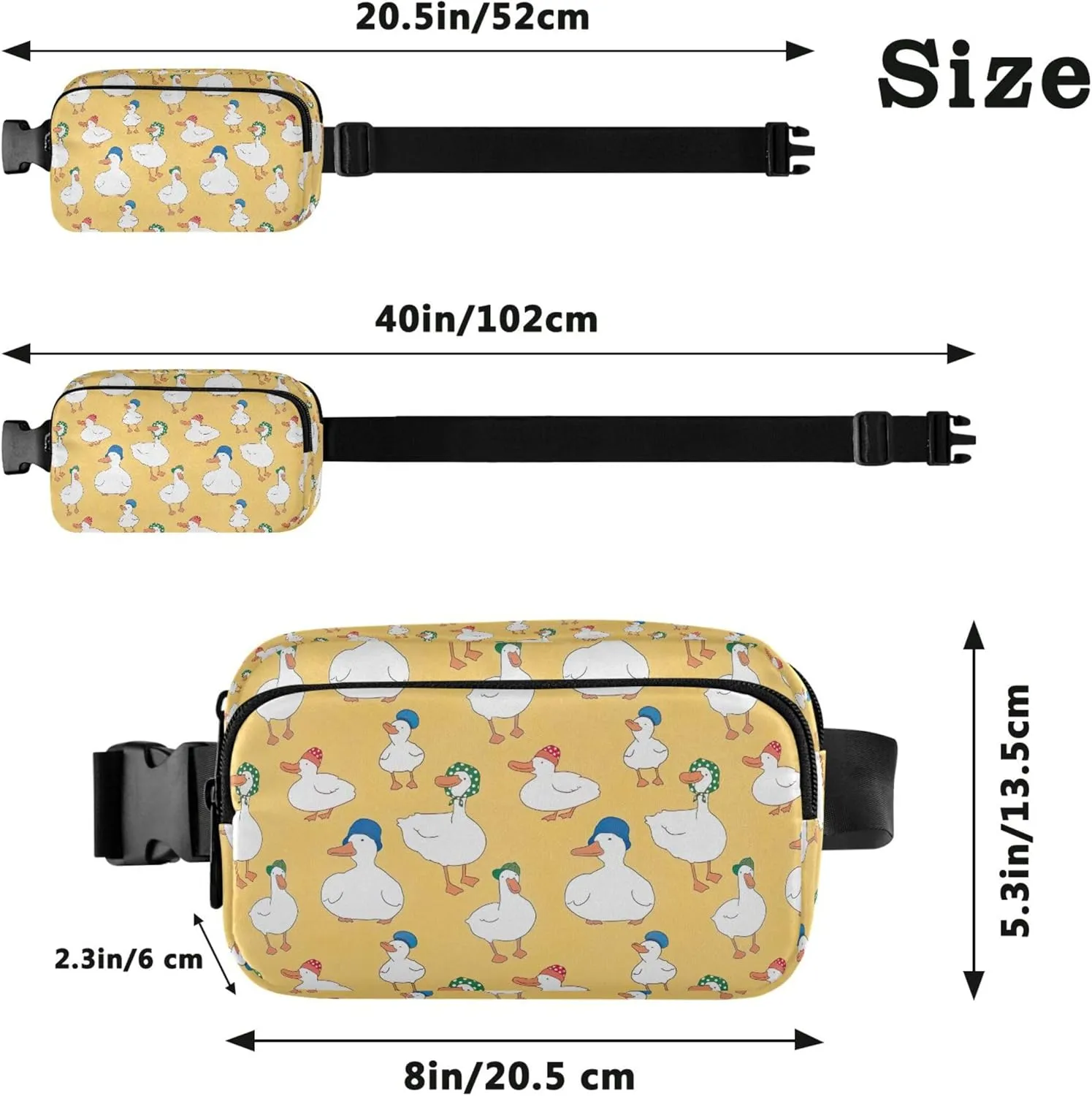 Custom Cartoon Duck Cute Fanny Packs Women Waterproof Belt Bag Hip Pack Bright Colored Cross Body Waist Purse