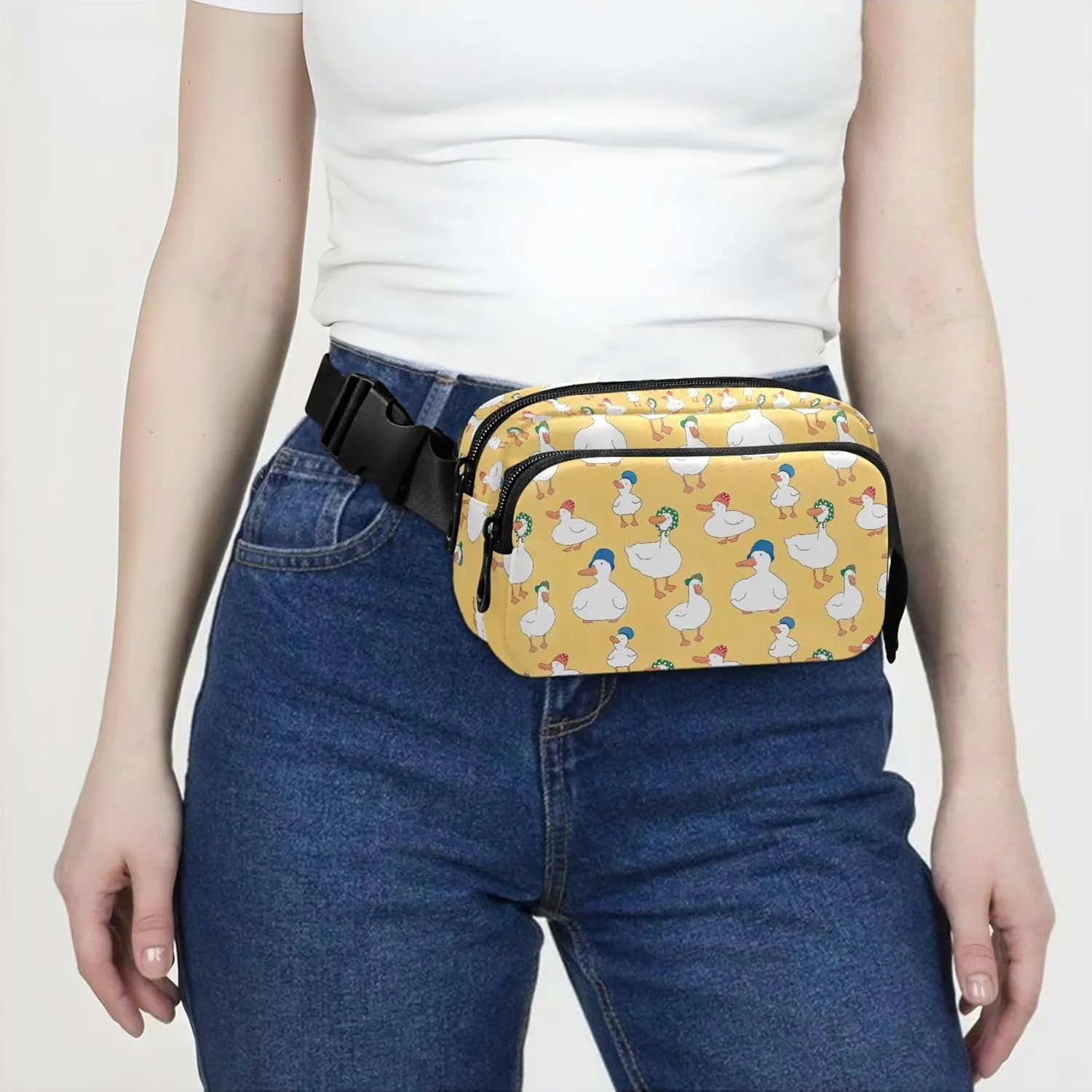 Custom Cartoon Duck Cute Fanny Packs Women Waterproof Belt Bag Hip Pack Bright Colored Cross Body Waist Purse