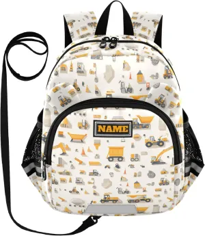 Custom Cute Ears Toddler School Bag Leash Boy's/Girl's Anti-Lost Personalized Backpack With Water Bottle Pocket with Reflective Strip M Construction Scene Build A House Grader Concrete Mixer Truck