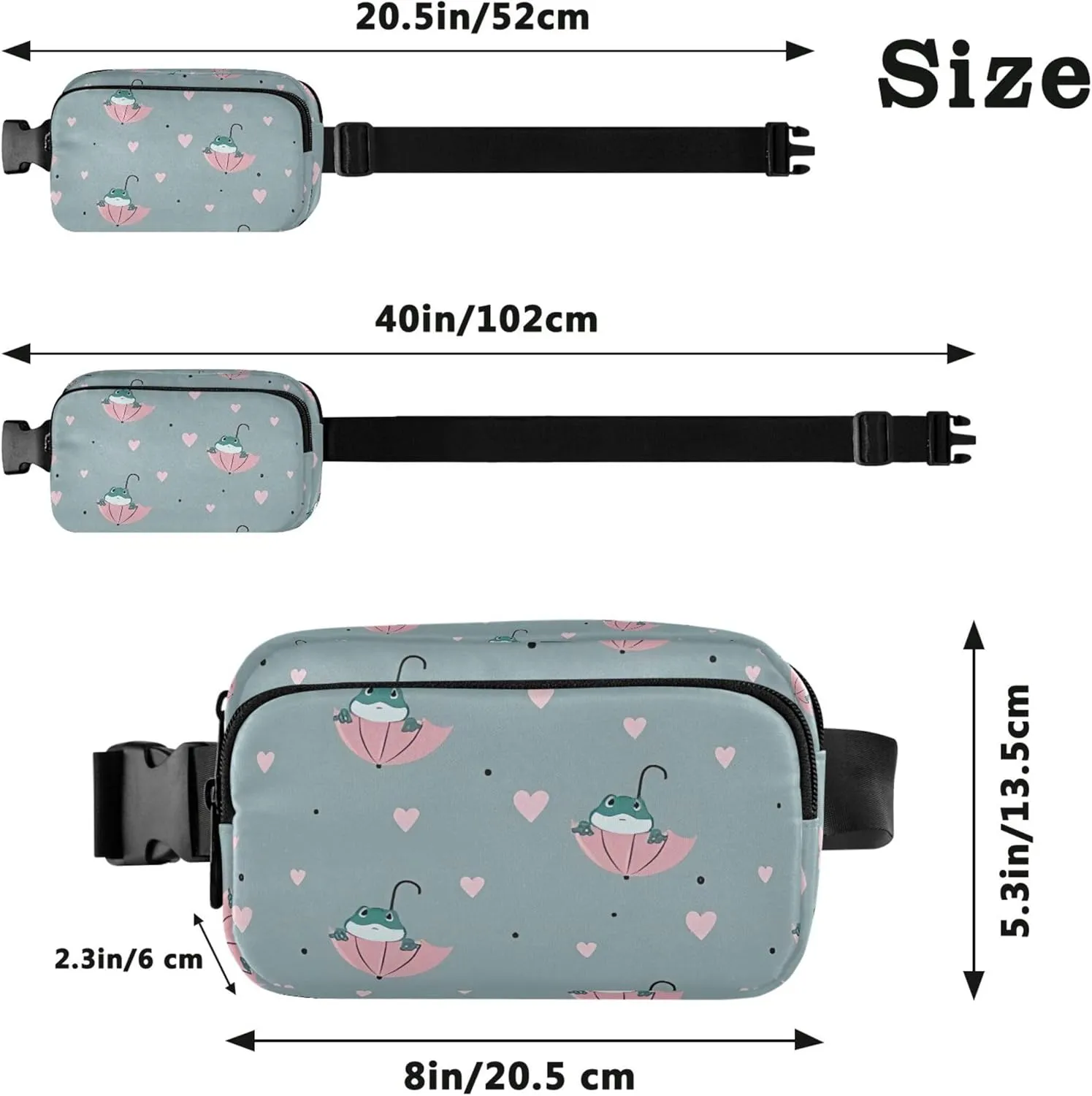 Custom Cute Frog Umbrella Women Fanny Pack Everywhere Belt Bag Waterproof Hiking Waist Bag for Women