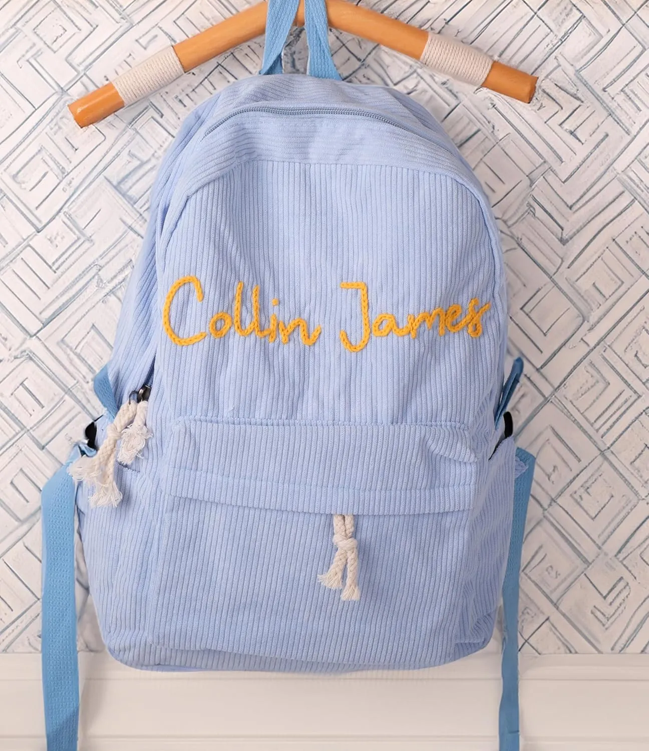 Customizable Corduroy Backpack with Name Embroidery - Lightweight, Perfect for School Trips and Laptop Carrying (Green)