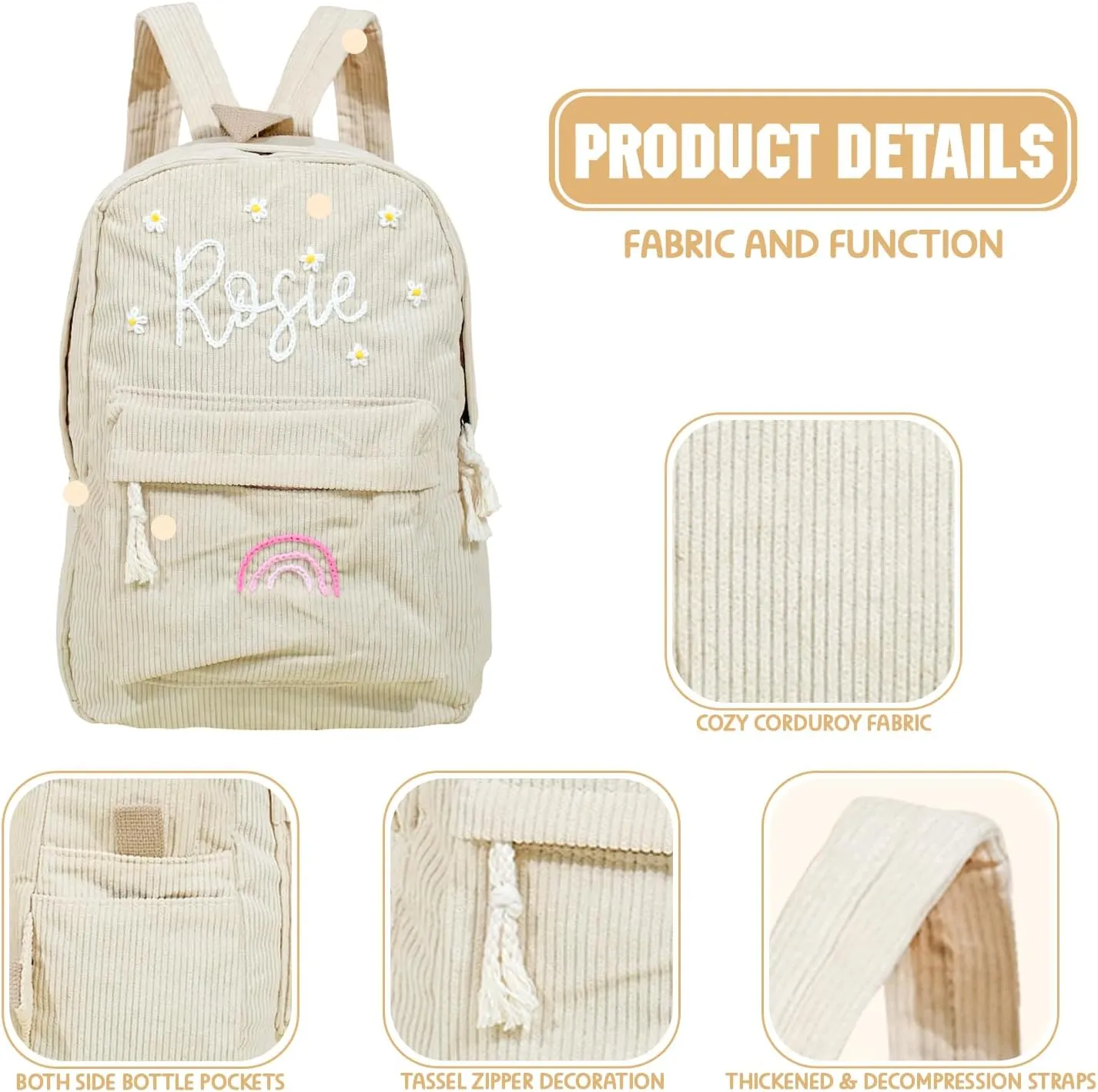 Customizable Corduroy Backpack with Name Embroidery - Lightweight, Perfect for School Trips and Laptop Carrying (Green)