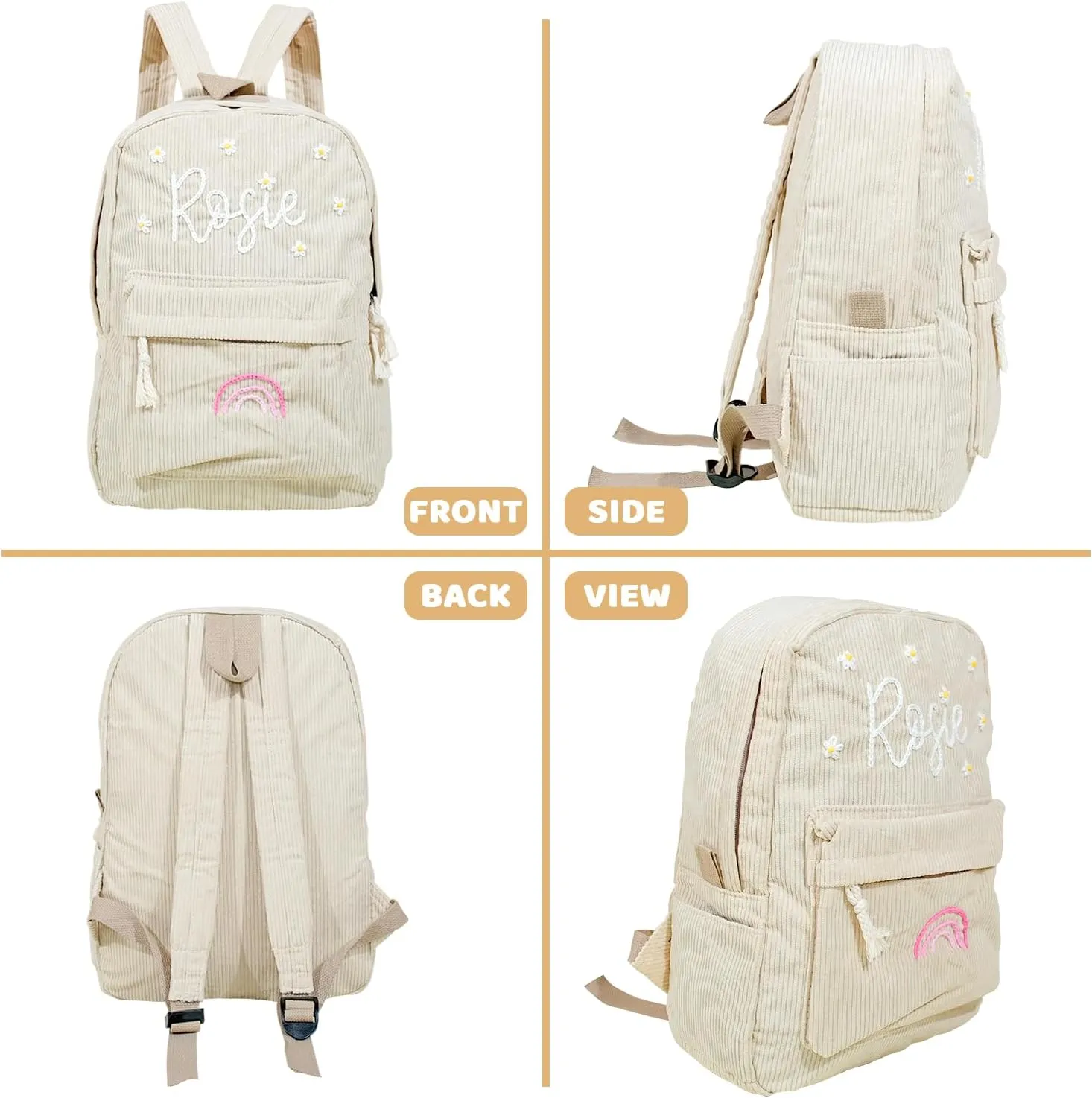 Customizable Corduroy Backpack with Name Embroidery - Lightweight, Perfect for School Trips and Laptop Carrying (Green)