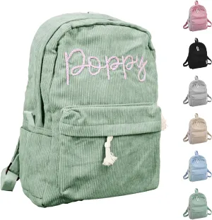 Customizable Corduroy Backpack with Name Embroidery - Lightweight, Perfect for School Trips and Laptop Carrying (Green)