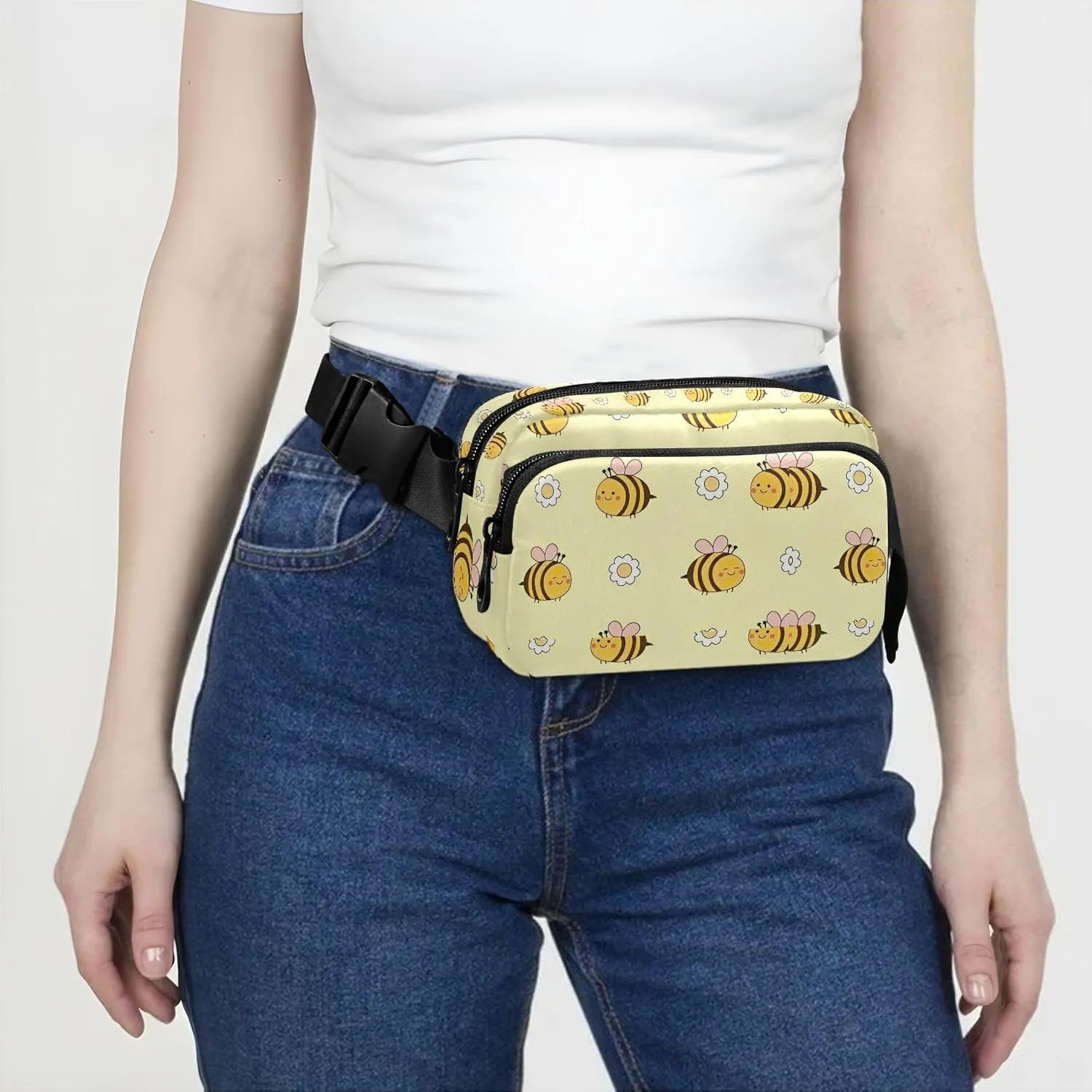 Cute Bee Flower Yellow Womens Fanny Pack Waterproof Belt Bag Hip Pack Cute Waist Purse for Women