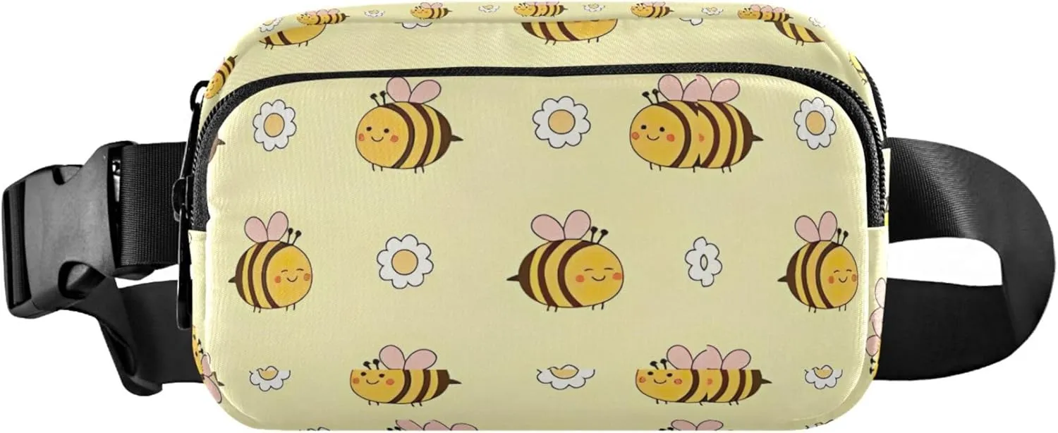 Cute Bee Flower Yellow Womens Fanny Pack Waterproof Belt Bag Hip Pack Cute Waist Purse for Women