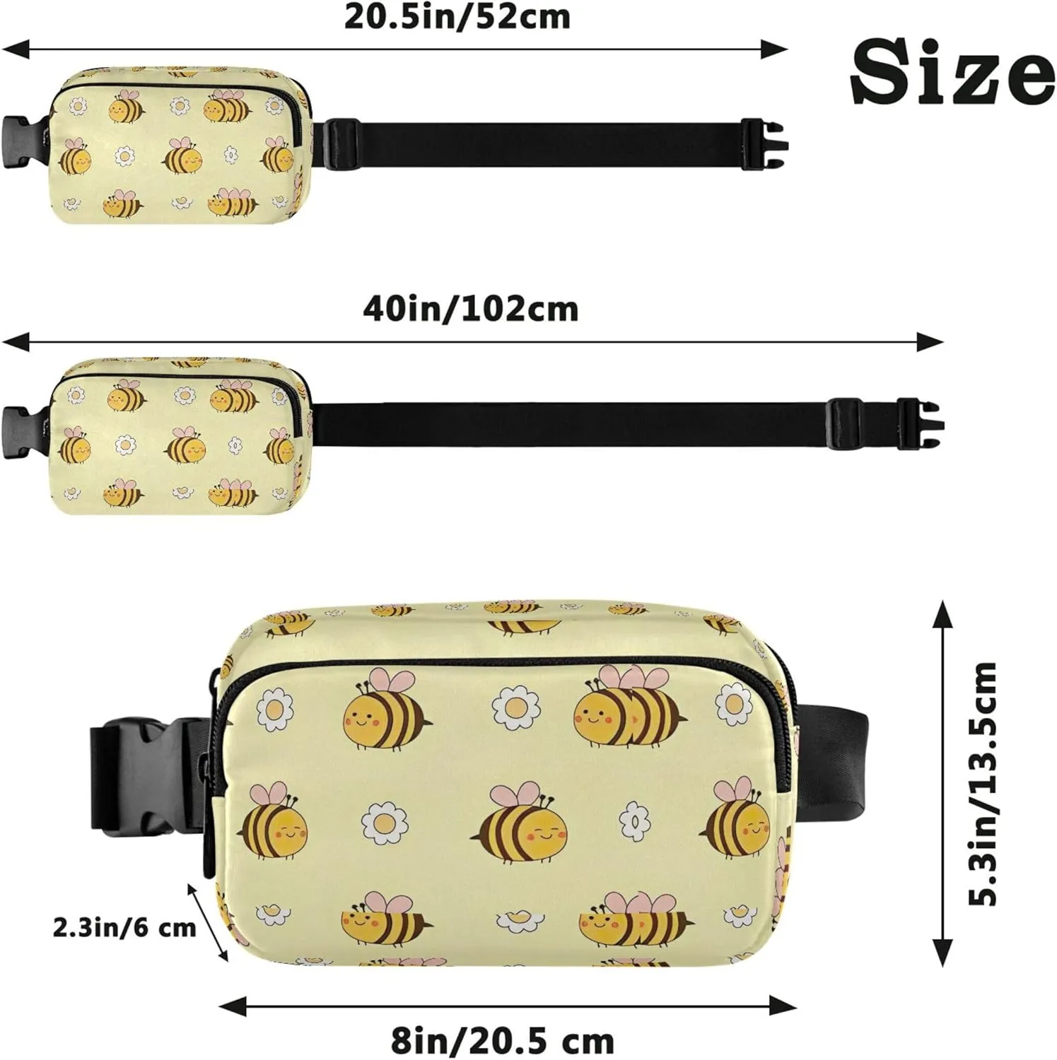 Cute Bee Flower Yellow Womens Fanny Pack Waterproof Belt Bag Hip Pack Cute Waist Purse for Women