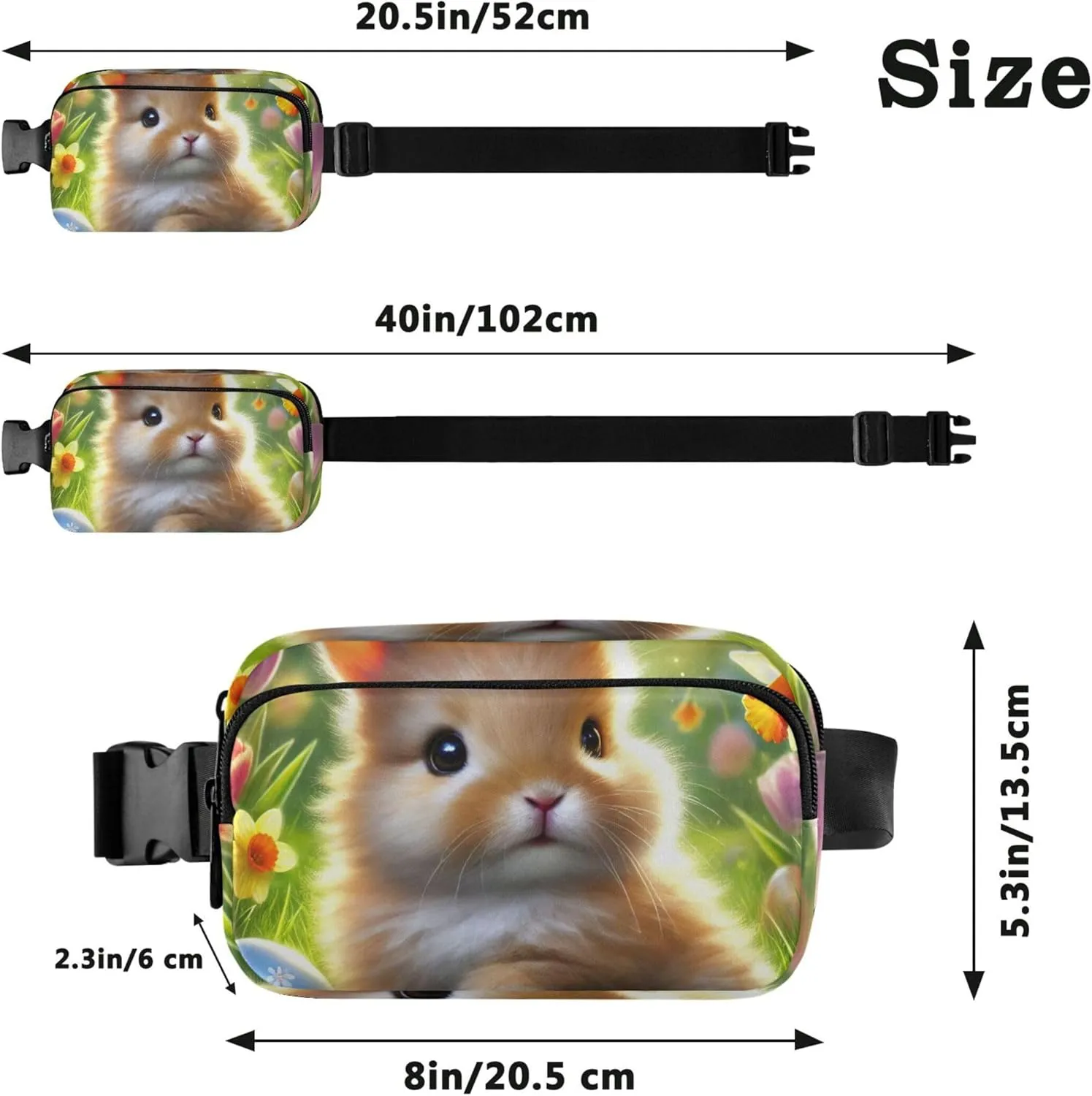 Cute Bunny Green Meadow Women Fanny Packs Trendy Hip Bag Belt Purse Waterproof Cross Body Waist Purse