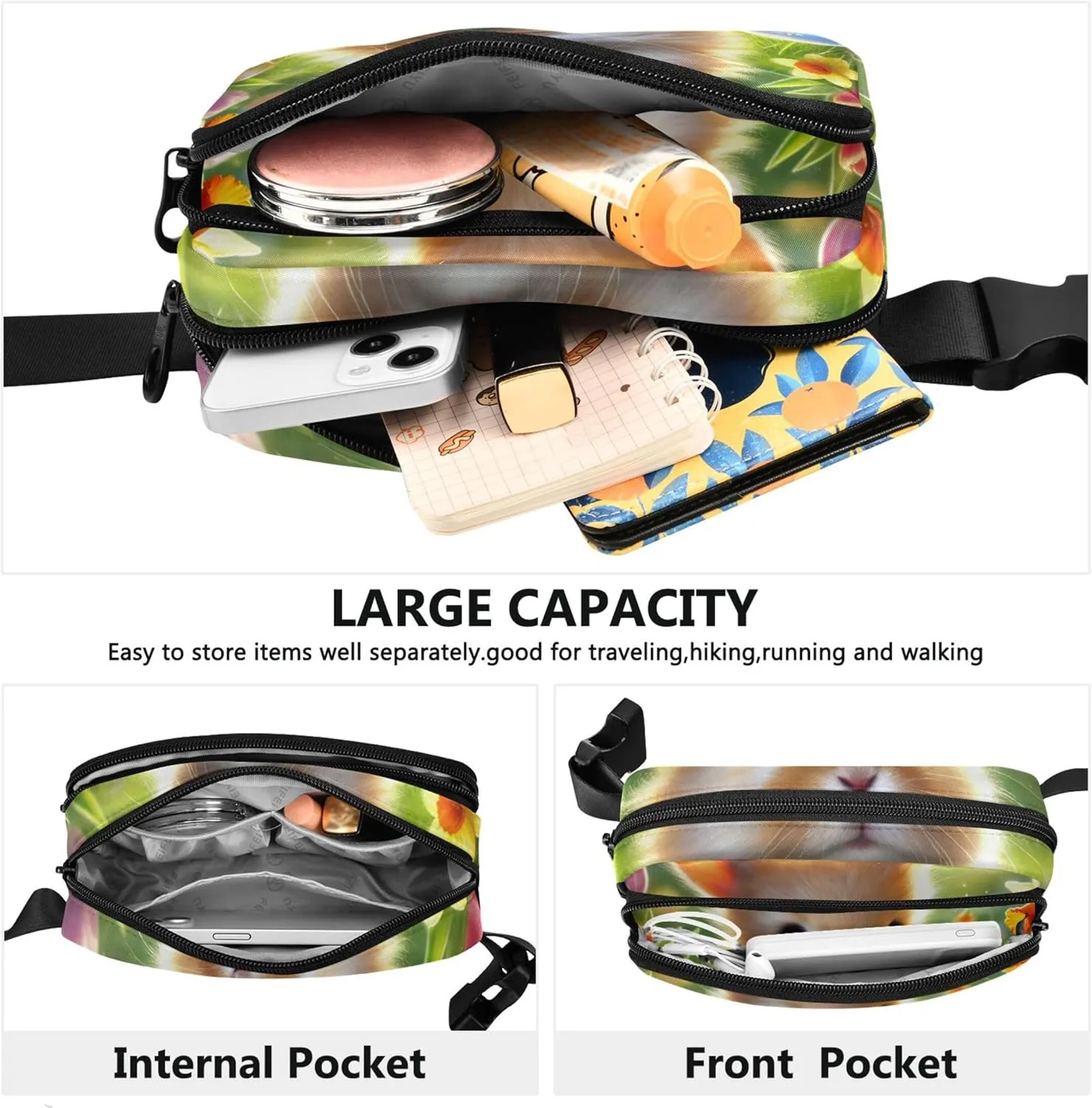 Cute Bunny Green Meadow Women Fanny Packs Trendy Hip Bag Belt Purse Waterproof Cross Body Waist Purse