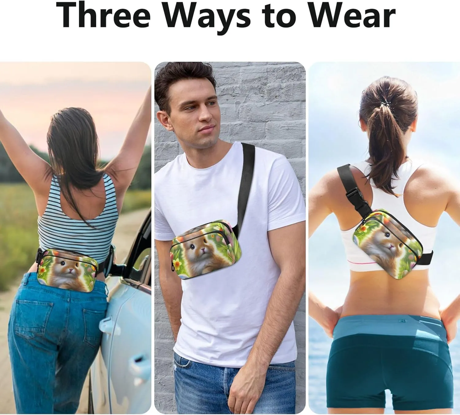 Cute Bunny Green Meadow Women Fanny Packs Trendy Hip Bag Belt Purse Waterproof Cross Body Waist Purse