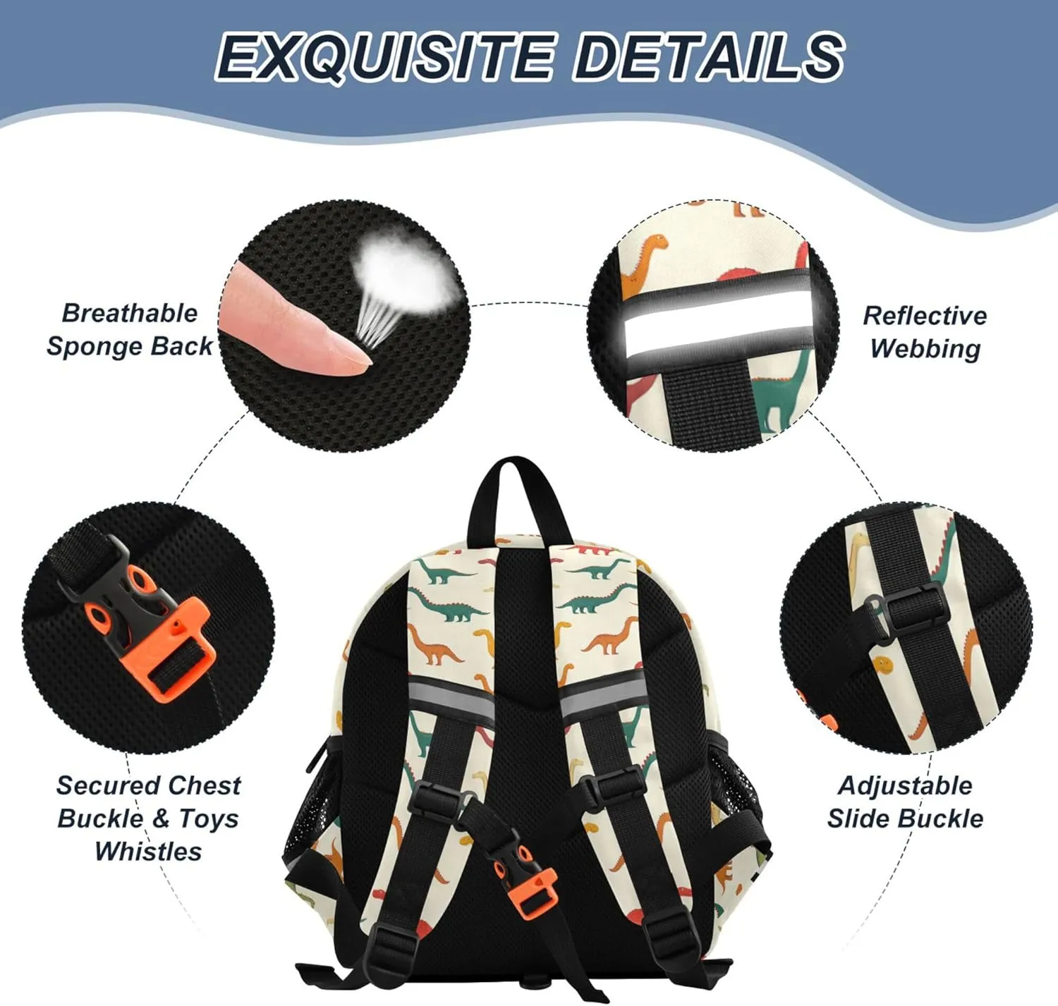 Cute Ears Cute Kid Backpack Leash Boy's/Girl's Anti-Lost Personalized Bookbag Decorations with Reflective Strip S Cartoon Dinosaur Brachiosaurus
