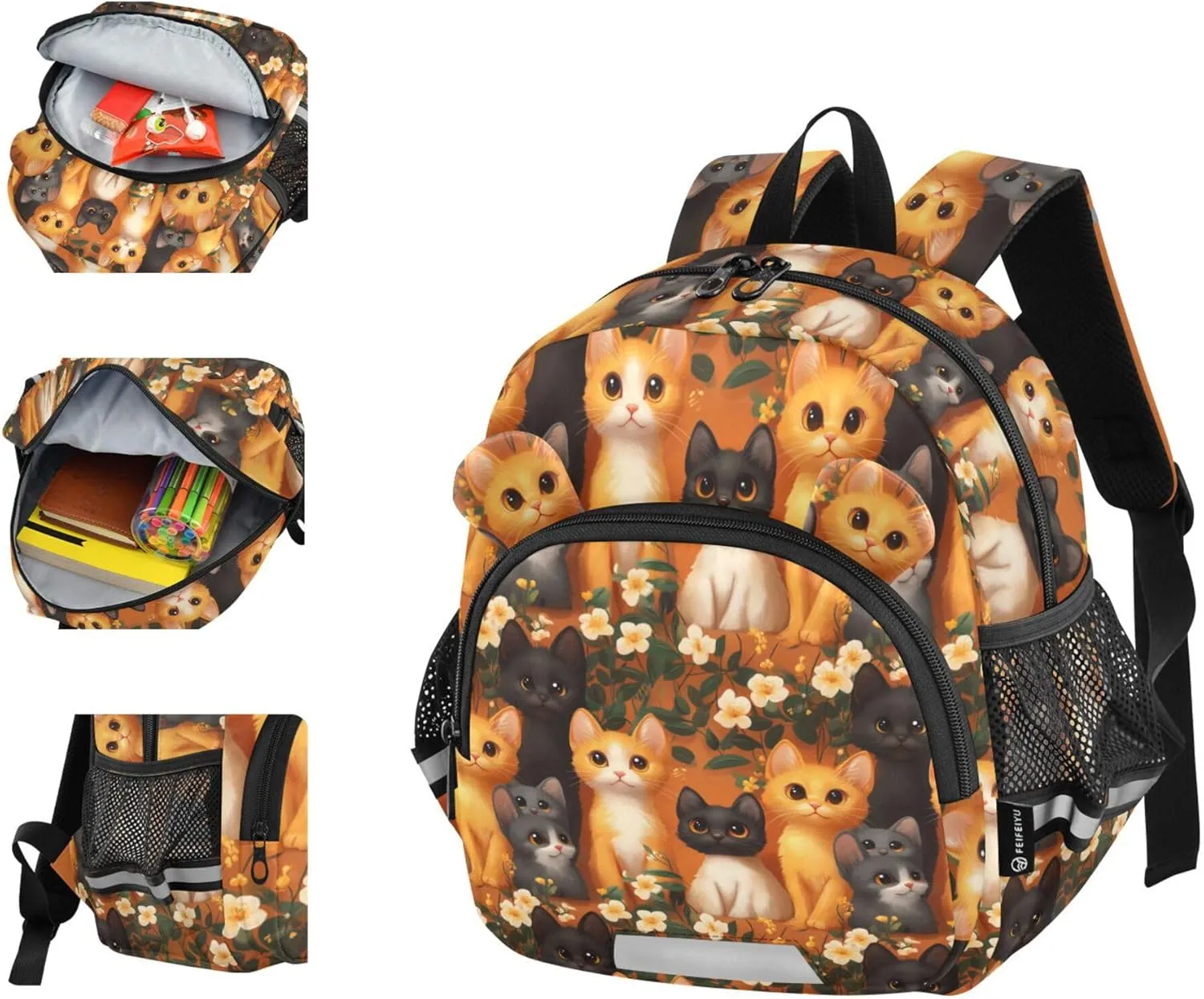 Cute Ears Kids School Backpack Leash Boy's/Girl's Anti-Lost Personalized Toddler Toy Bag with Reflective Strip S Cute Abyssinian Cats Orange