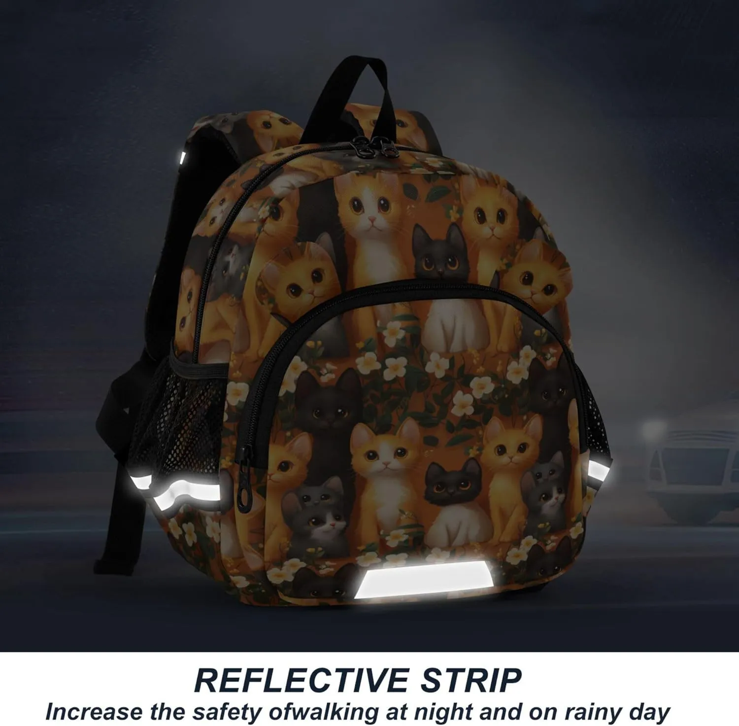 Cute Ears Kids School Backpack Leash Boy's/Girl's Anti-Lost Personalized Toddler Toy Bag with Reflective Strip S Cute Abyssinian Cats Orange