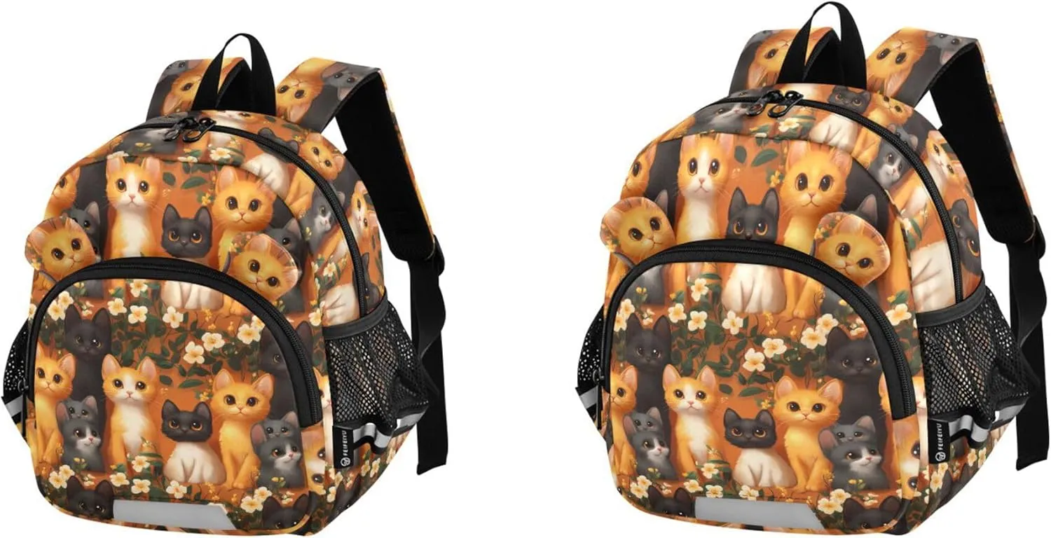 Cute Ears Kids School Backpack Leash Boy's/Girl's Anti-Lost Personalized Toddler Toy Bag with Reflective Strip S Cute Abyssinian Cats Orange