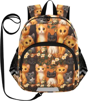 Cute Ears Kids School Backpack Leash Boy's/Girl's Anti-Lost Personalized Toddler Toy Bag with Reflective Strip S Cute Abyssinian Cats Orange