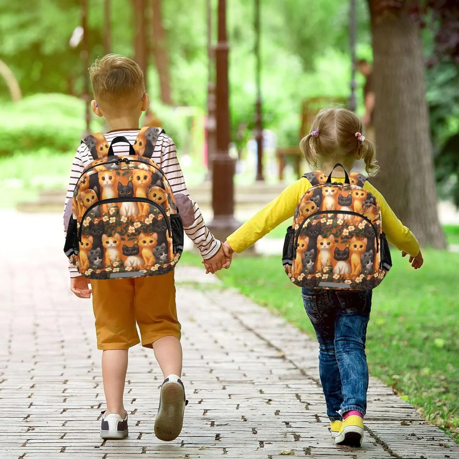 Cute Ears Kids School Backpack Leash Boy's/Girl's Anti-Lost Personalized Toddler Toy Bag with Reflective Strip S Cute Abyssinian Cats Orange