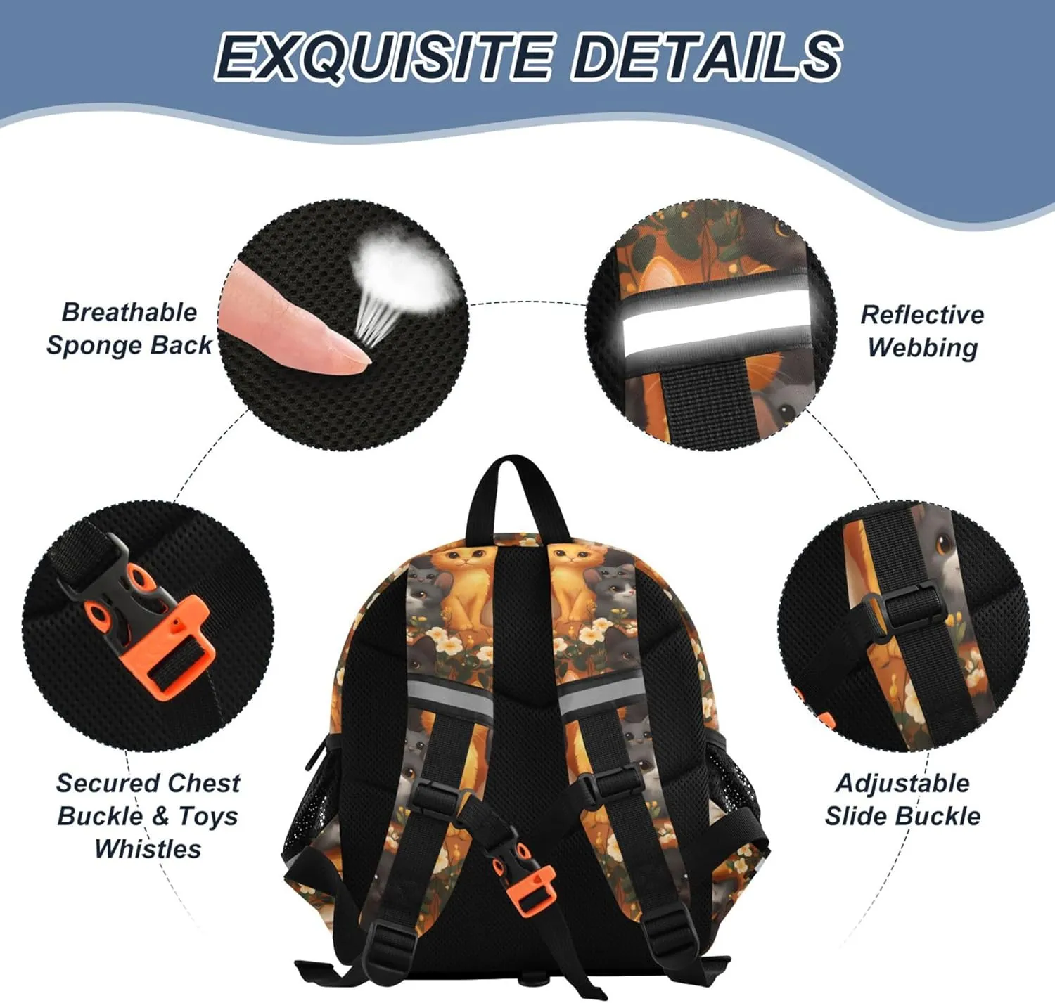 Cute Ears Kids School Backpack Leash Boy's/Girl's Anti-Lost Personalized Toddler Toy Bag with Reflective Strip S Cute Abyssinian Cats Orange