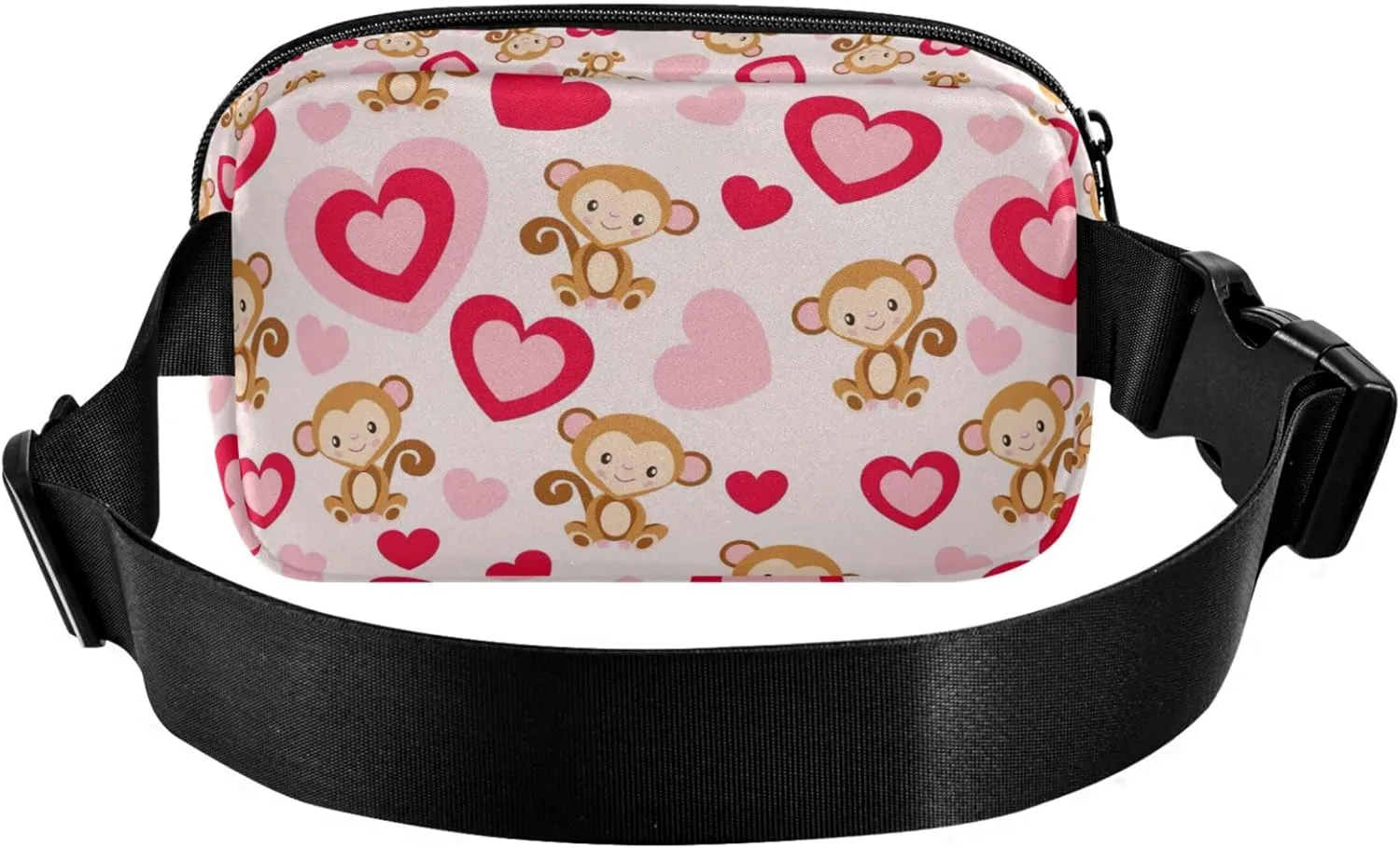 Cute Monkey Pink Hearts Fanny Packs Women Festival Hip Pack Belt Pouch Waterproof Travel Waist Pouch